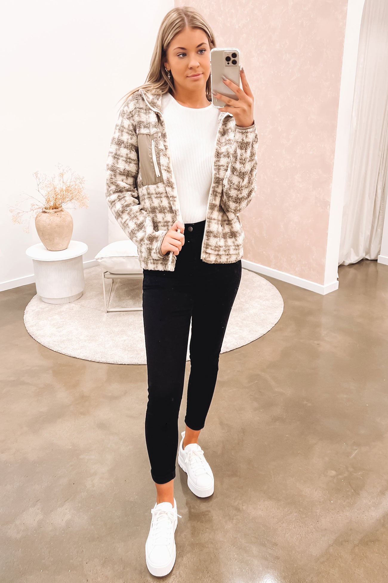 Lyla Teddy Jacket Mocha Check