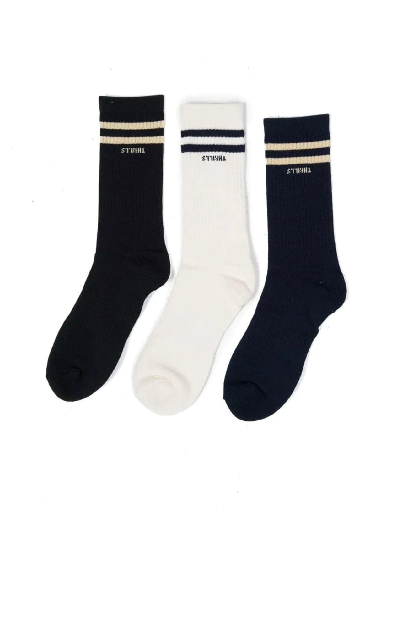 Minimal Thrills 3PK Sock Oatmeal Washed Black Station Navy