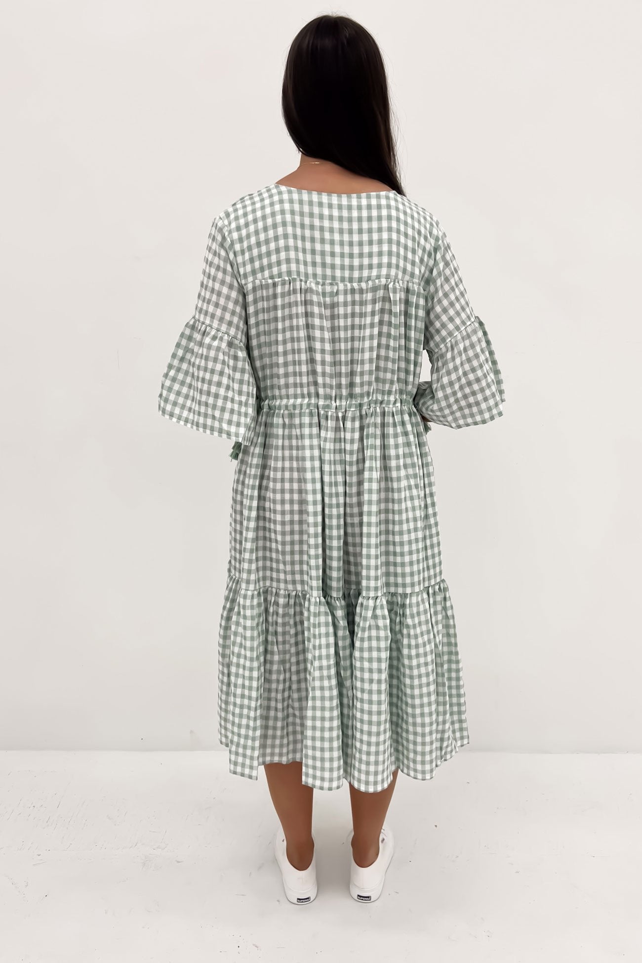 Maceline Midi Dress Sage Gingham