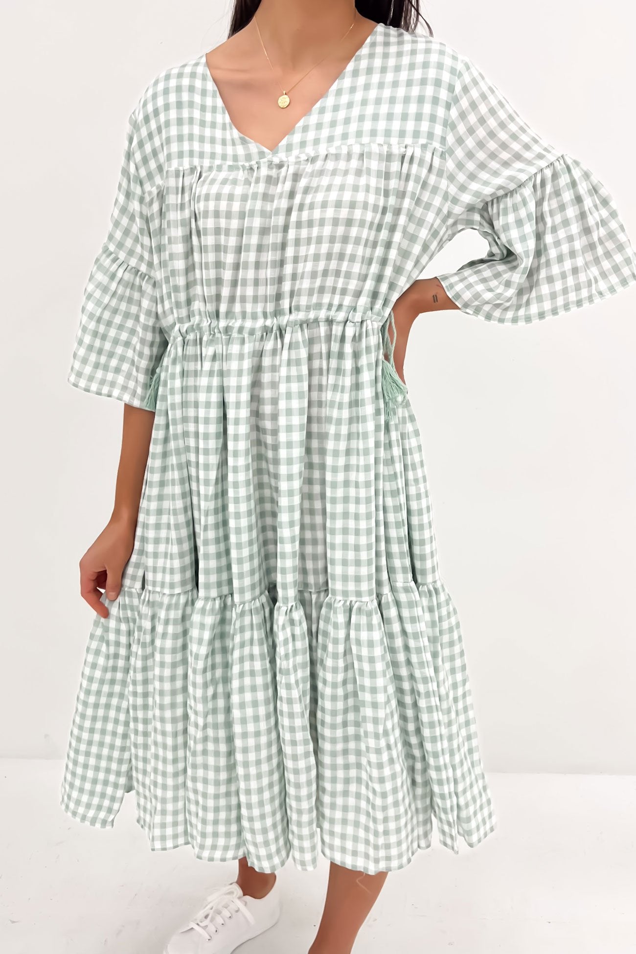 Maceline Midi Dress Sage Gingham