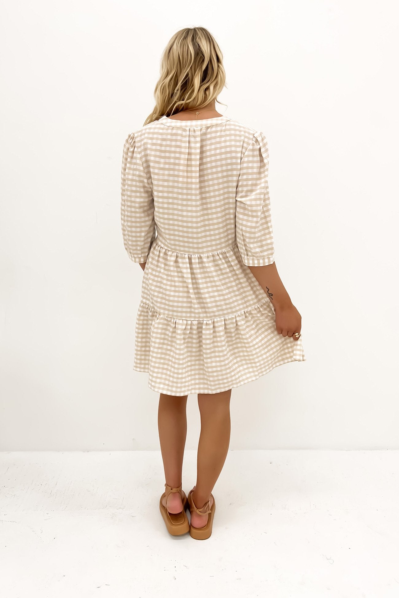 Mallory Mini Dress Latte Gingham