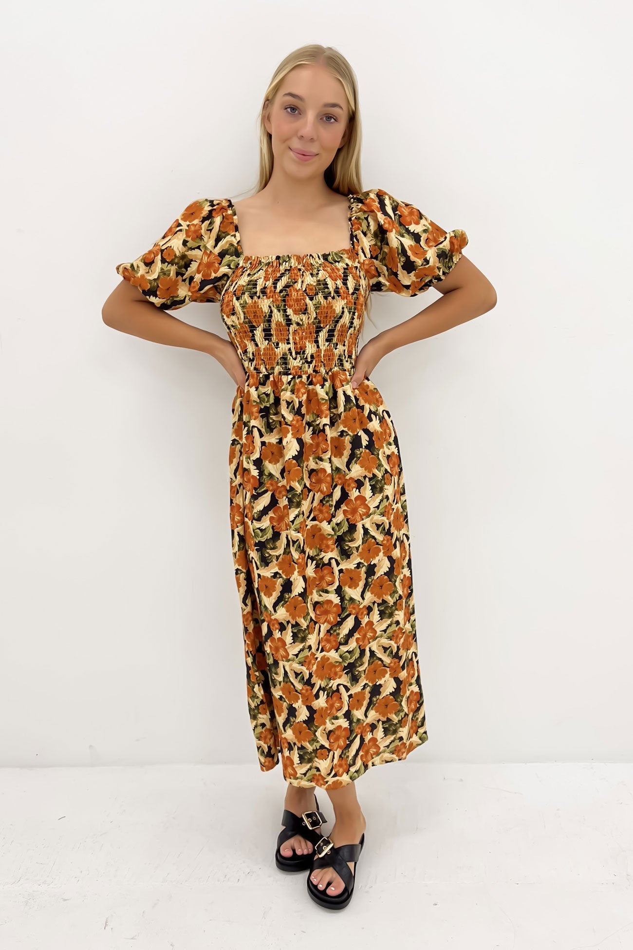 Margot Floral Shirred Dress Print