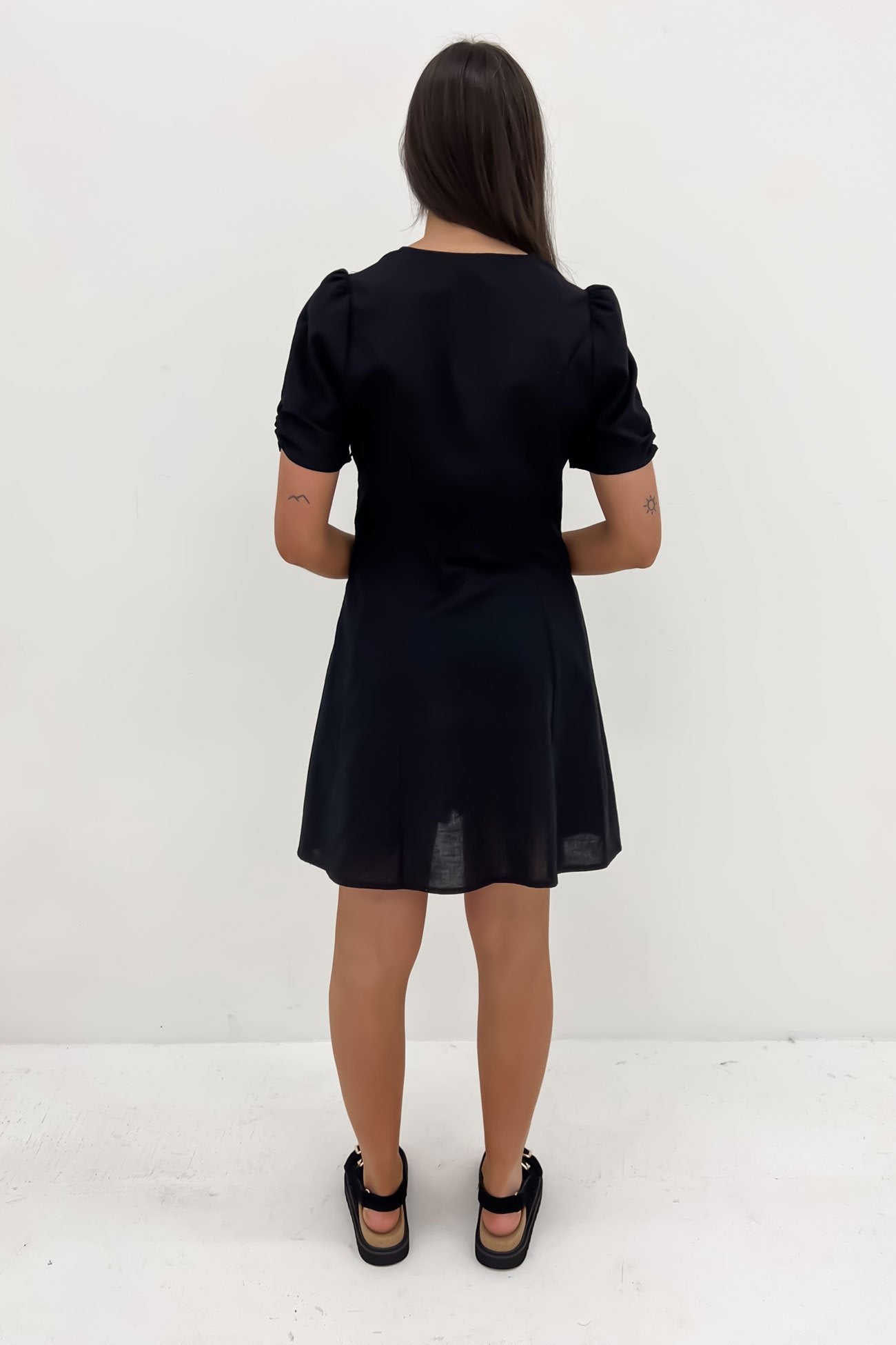 Marnie Button Thru Mini Dress Black