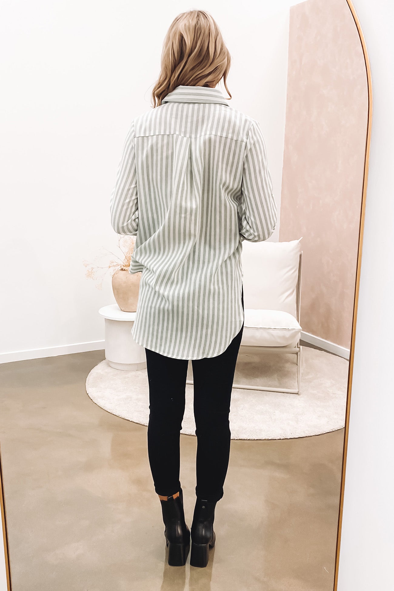 Martha Shirt Sage Stripe