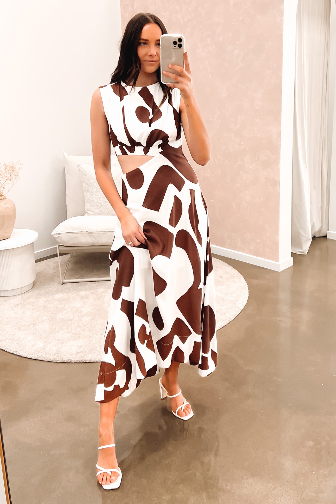 Max Midi Dress White Brown