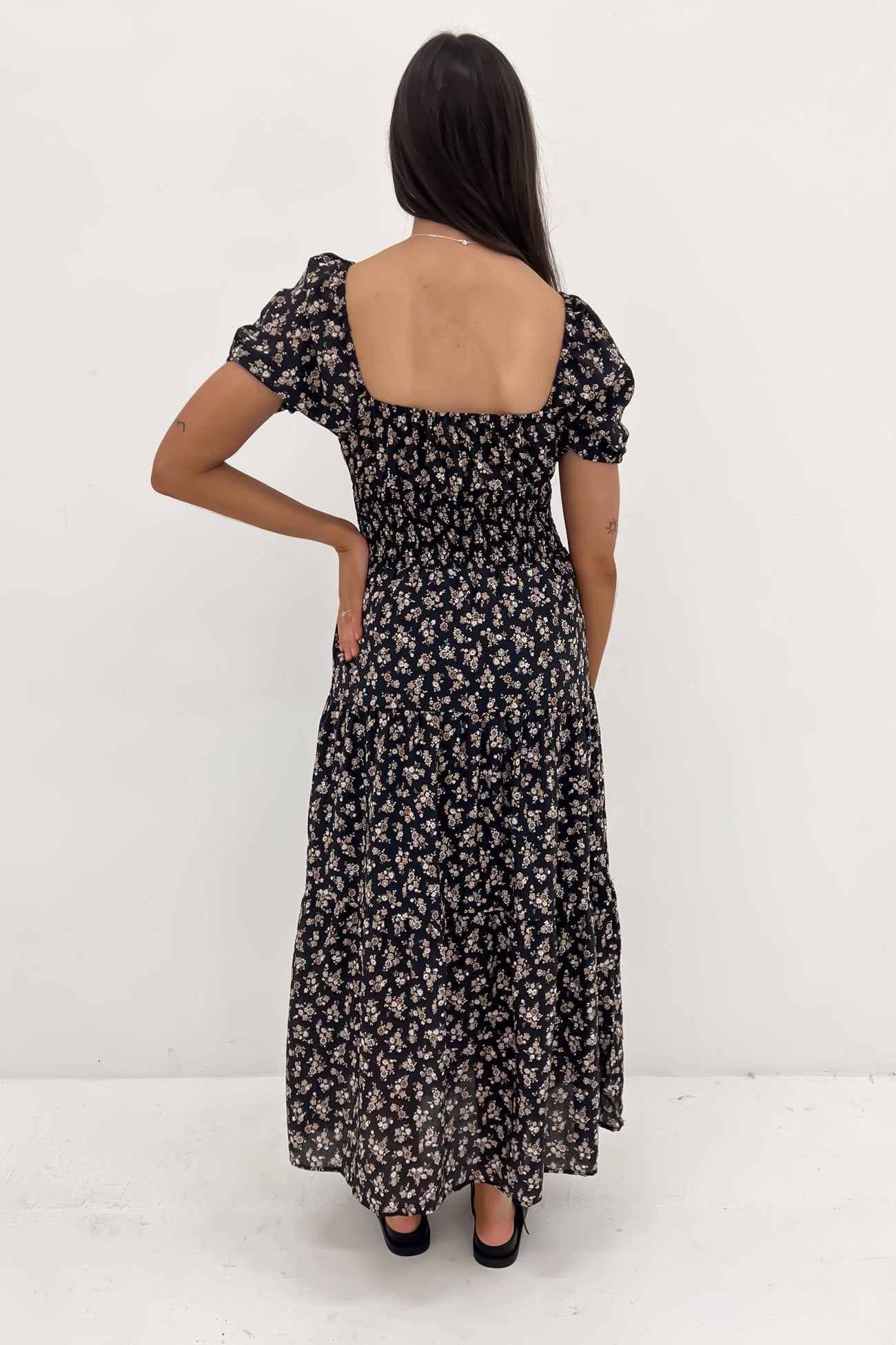 Maya Floral Maxi Dress Black