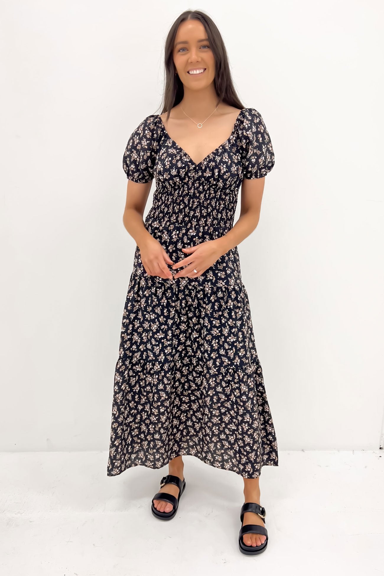 Maya Floral Maxi Dress Black