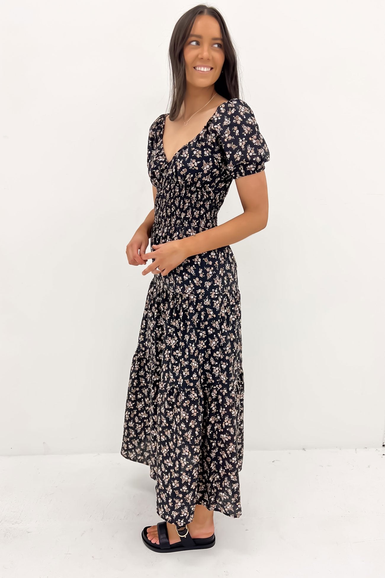 Maya Floral Maxi Dress Black