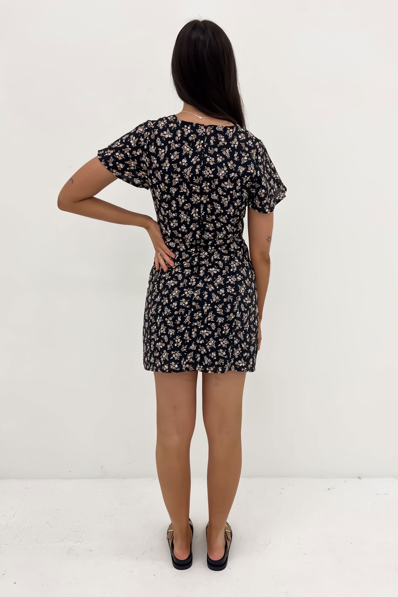 Maya Floral Mini Dress Black