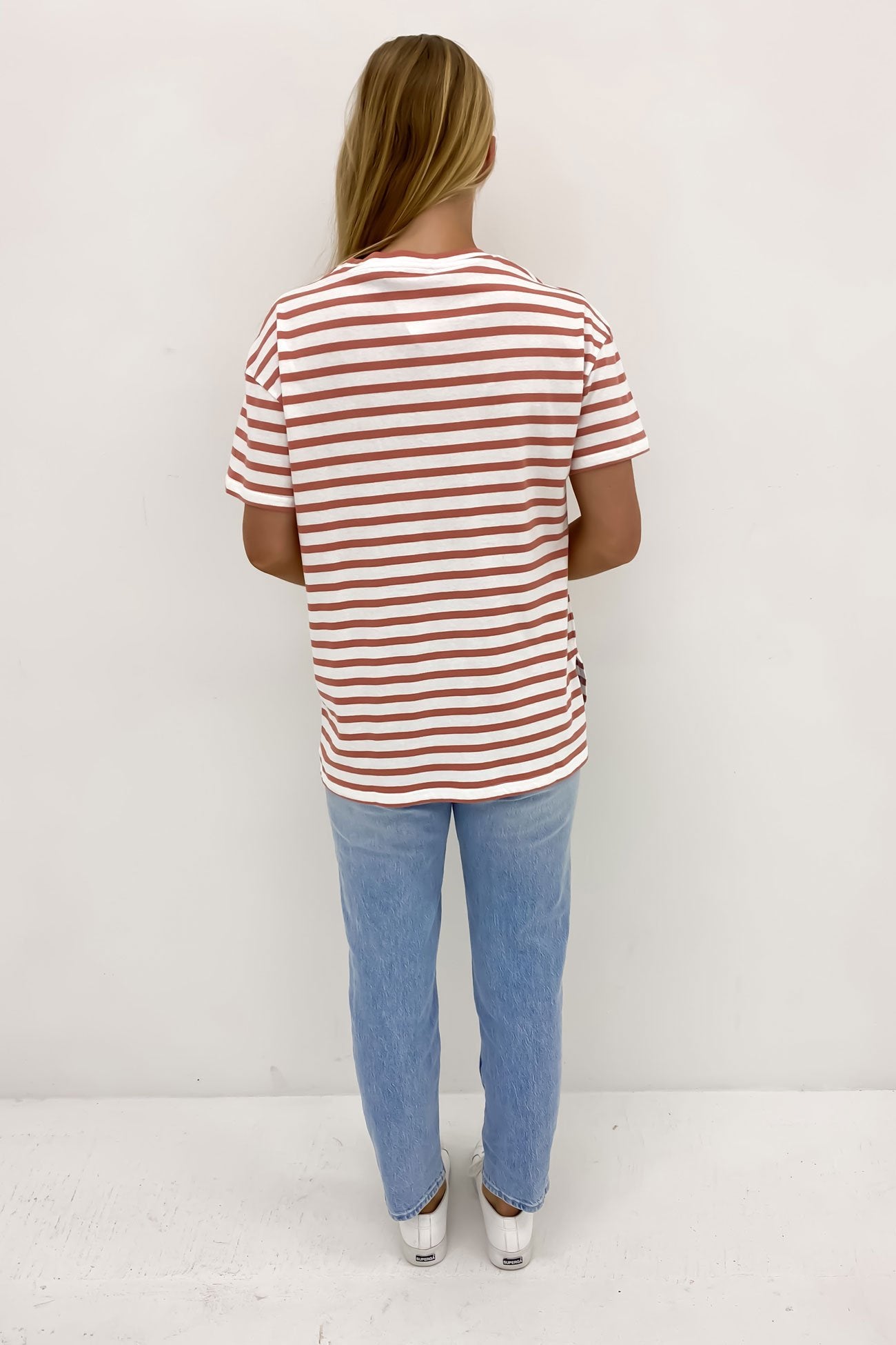 Mia Split Hem Tee Dusty Pink Stripe