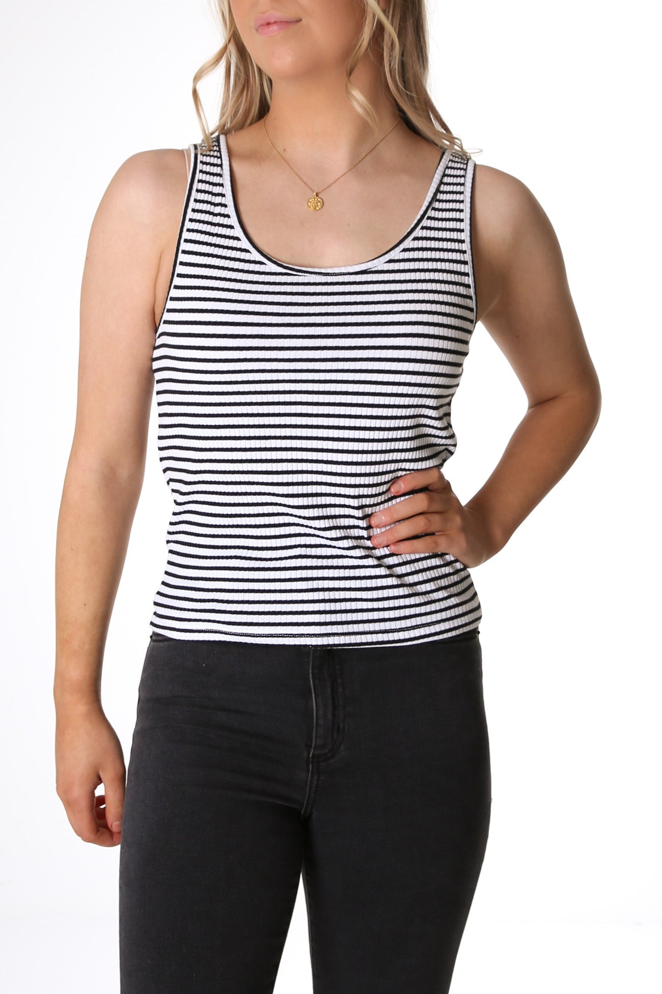 Mimi Rib Tank White Black Stripe