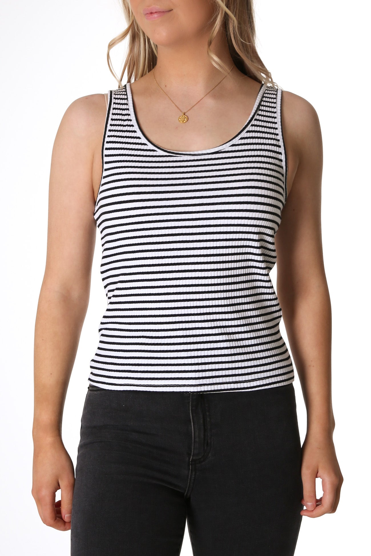 Mimi Rib Tank White Black Stripe