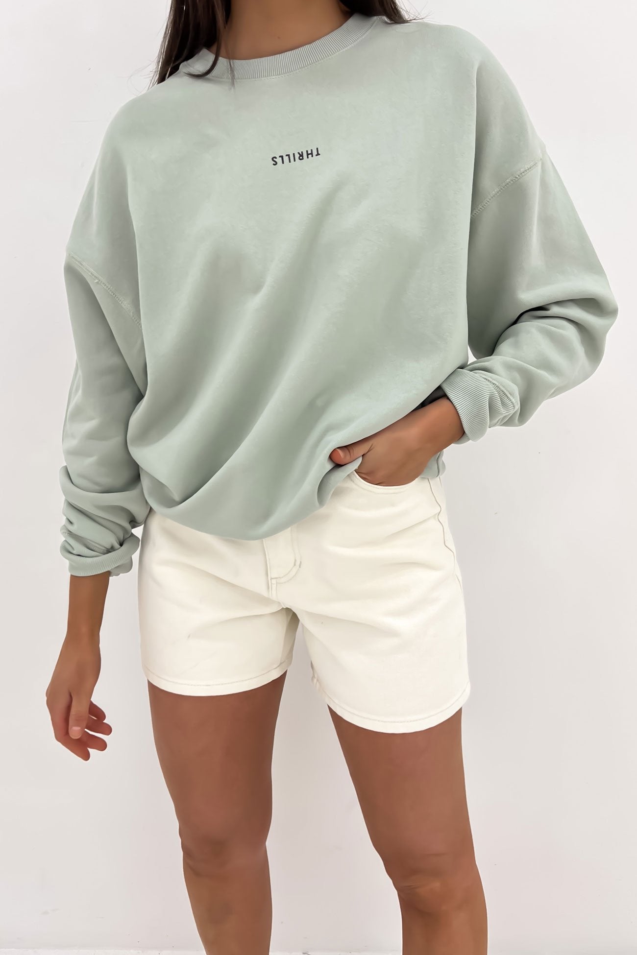 Minimal Thrills Slouch Crew Sage Grey