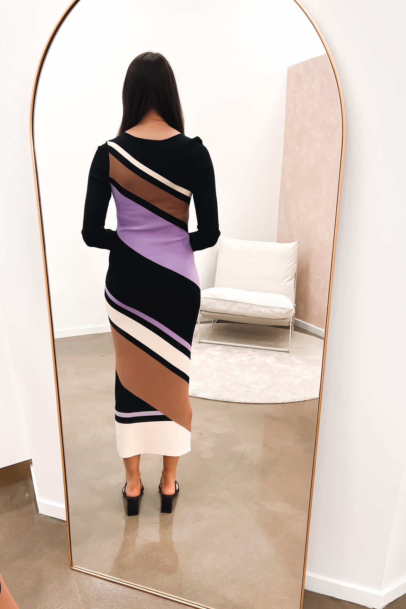 Monte Stripe Midi Dress Black Lilac Coffee