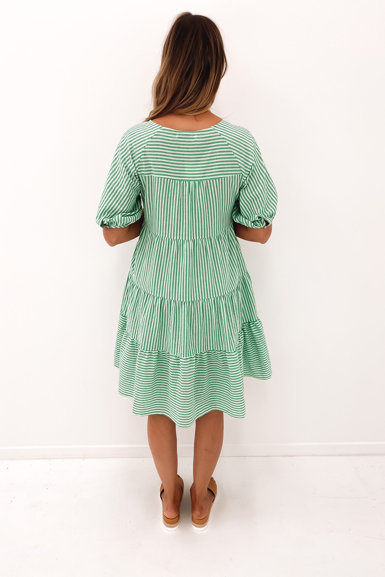 Nataly Midi Dress Green Stripe