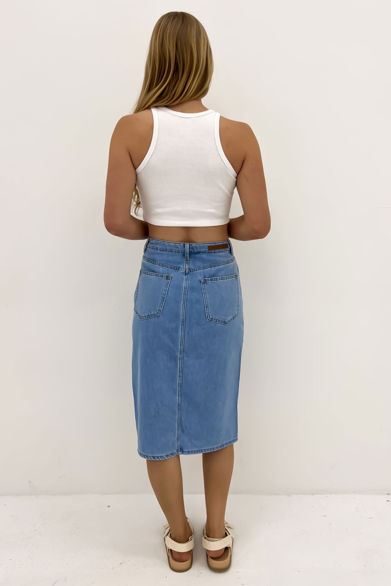 Nate Denim Midi Skirt Mid Blue