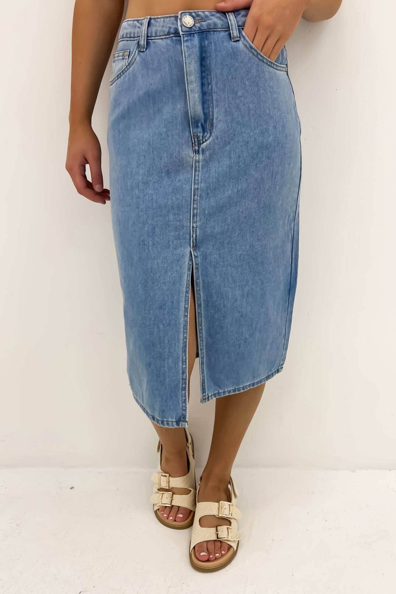 Nate Denim Midi Skirt Mid Blue