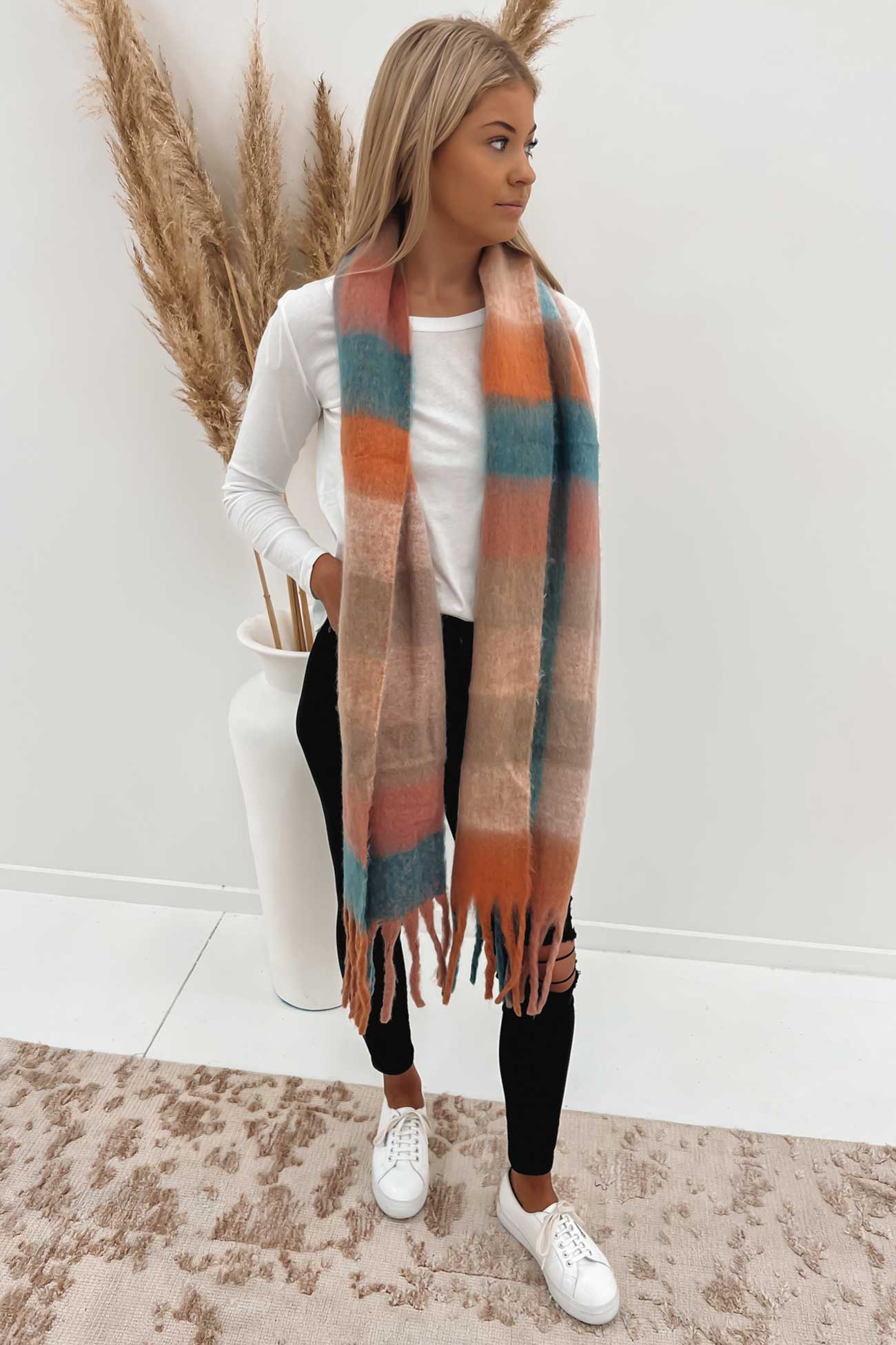 Nicole Fluffy Scarf Peach Multi