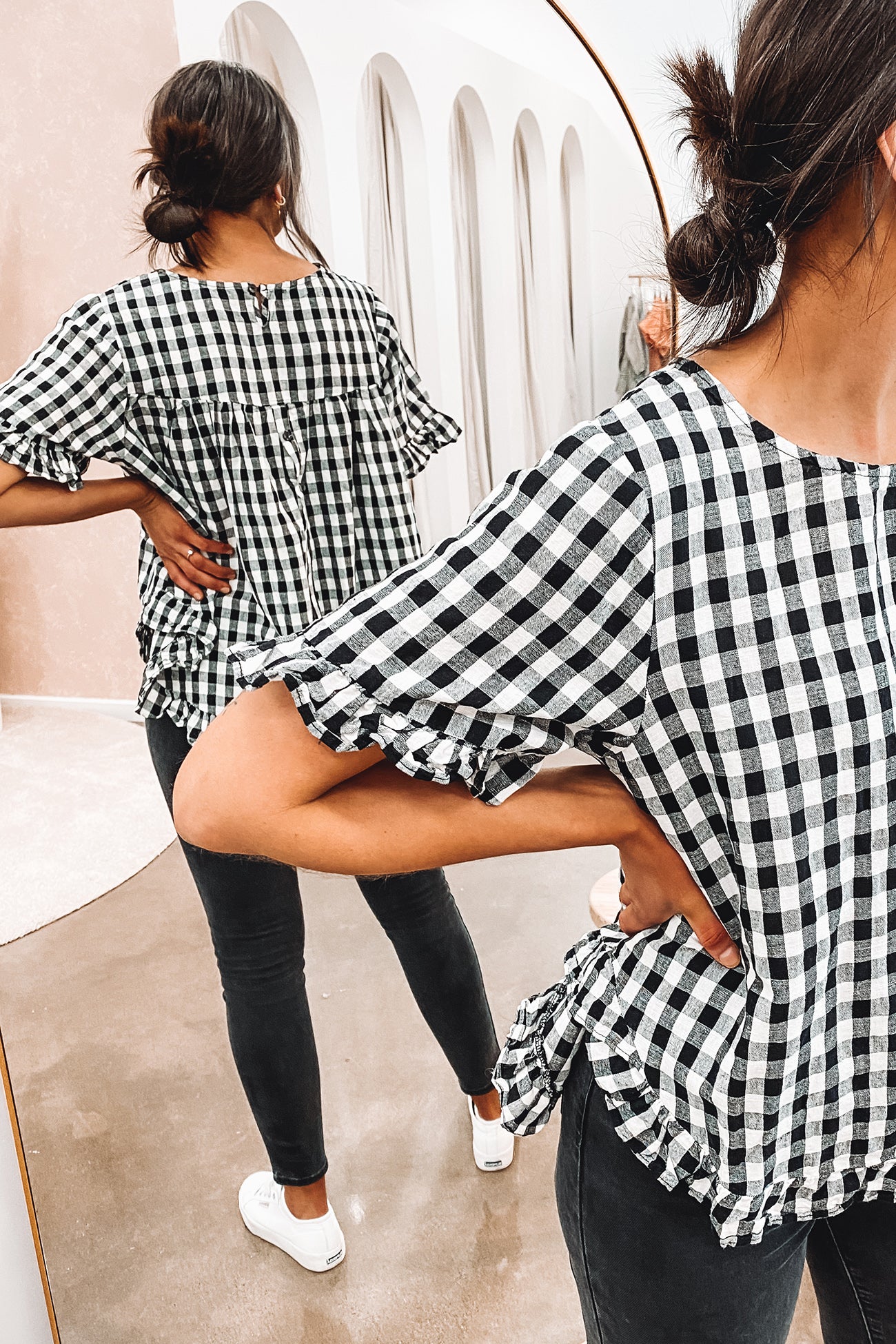 Nikki Top Black White Check