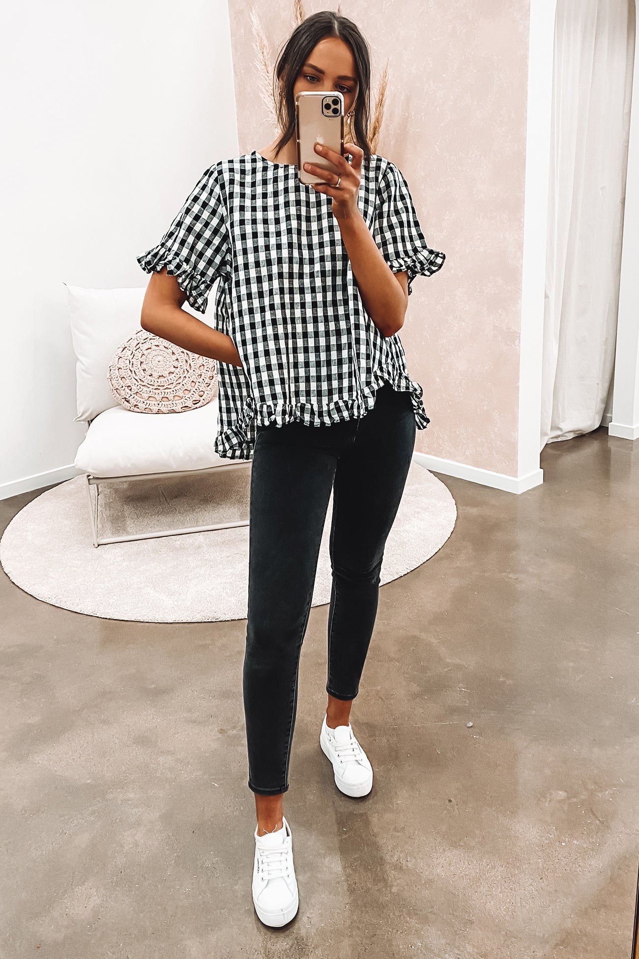 Nikki Top Black White Check