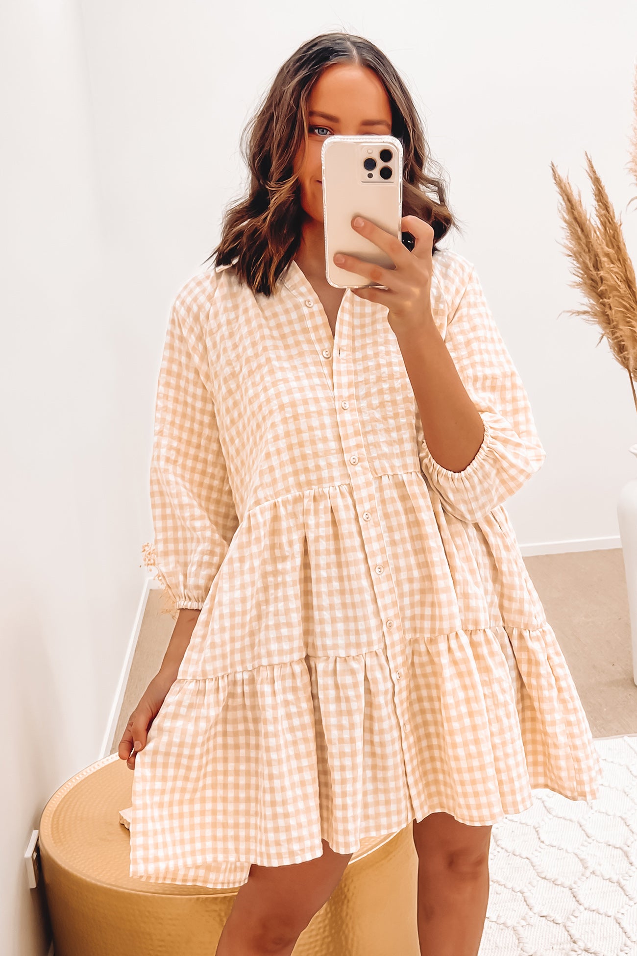 Nila Mini Dress Beige Gingham