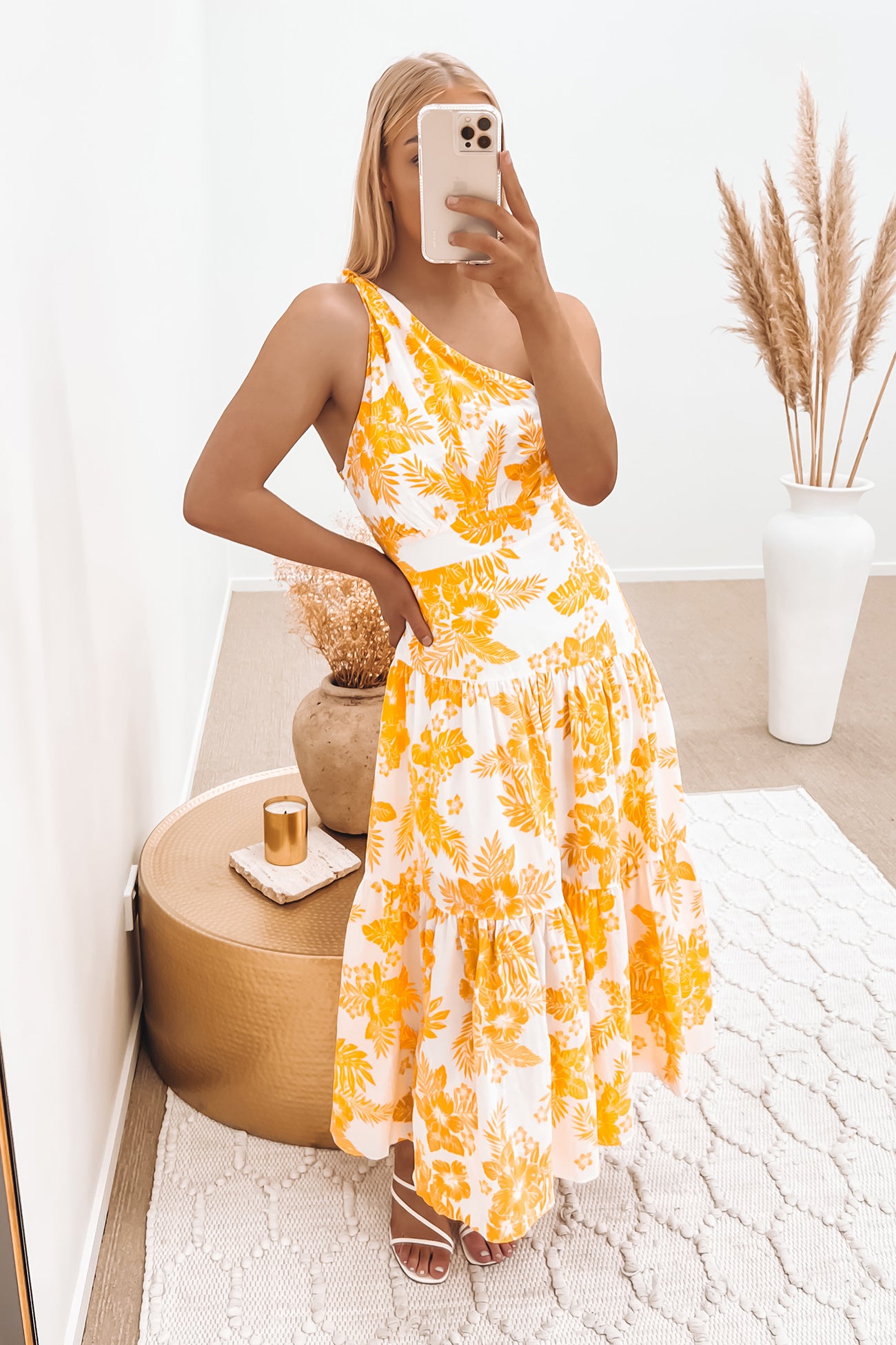 Oaklee Midi Dress Orange Floral