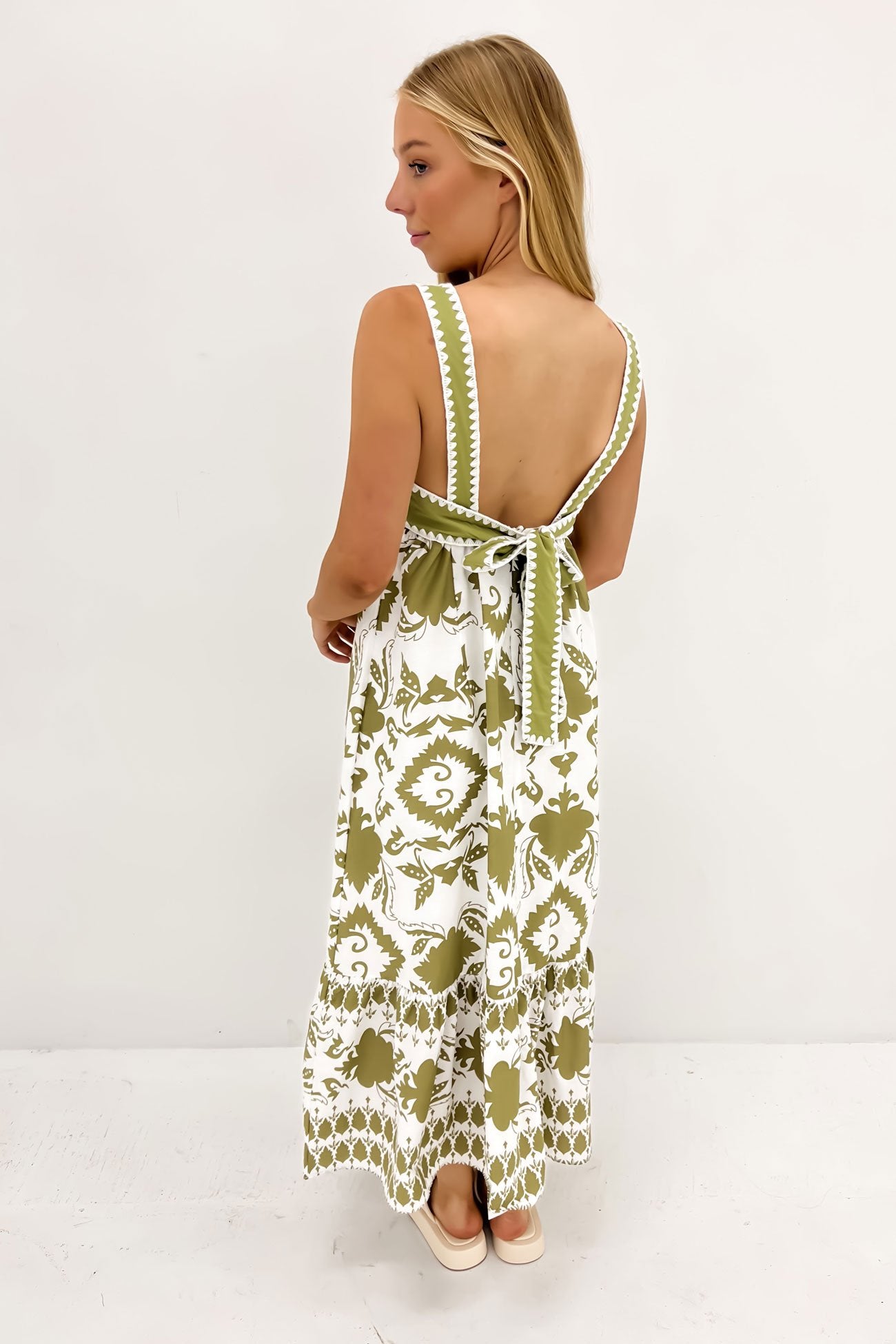 Oliver Midi Dress Green White