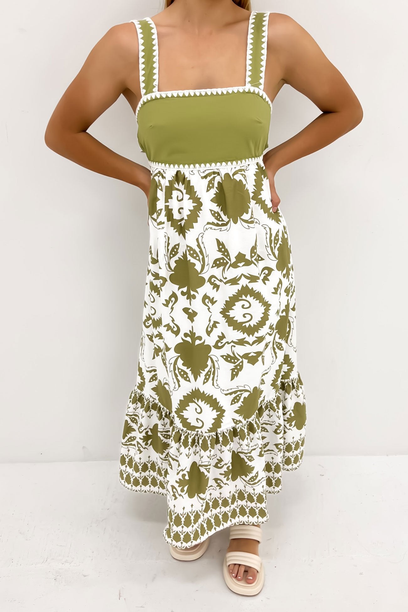 Oliver Midi Dress Green White