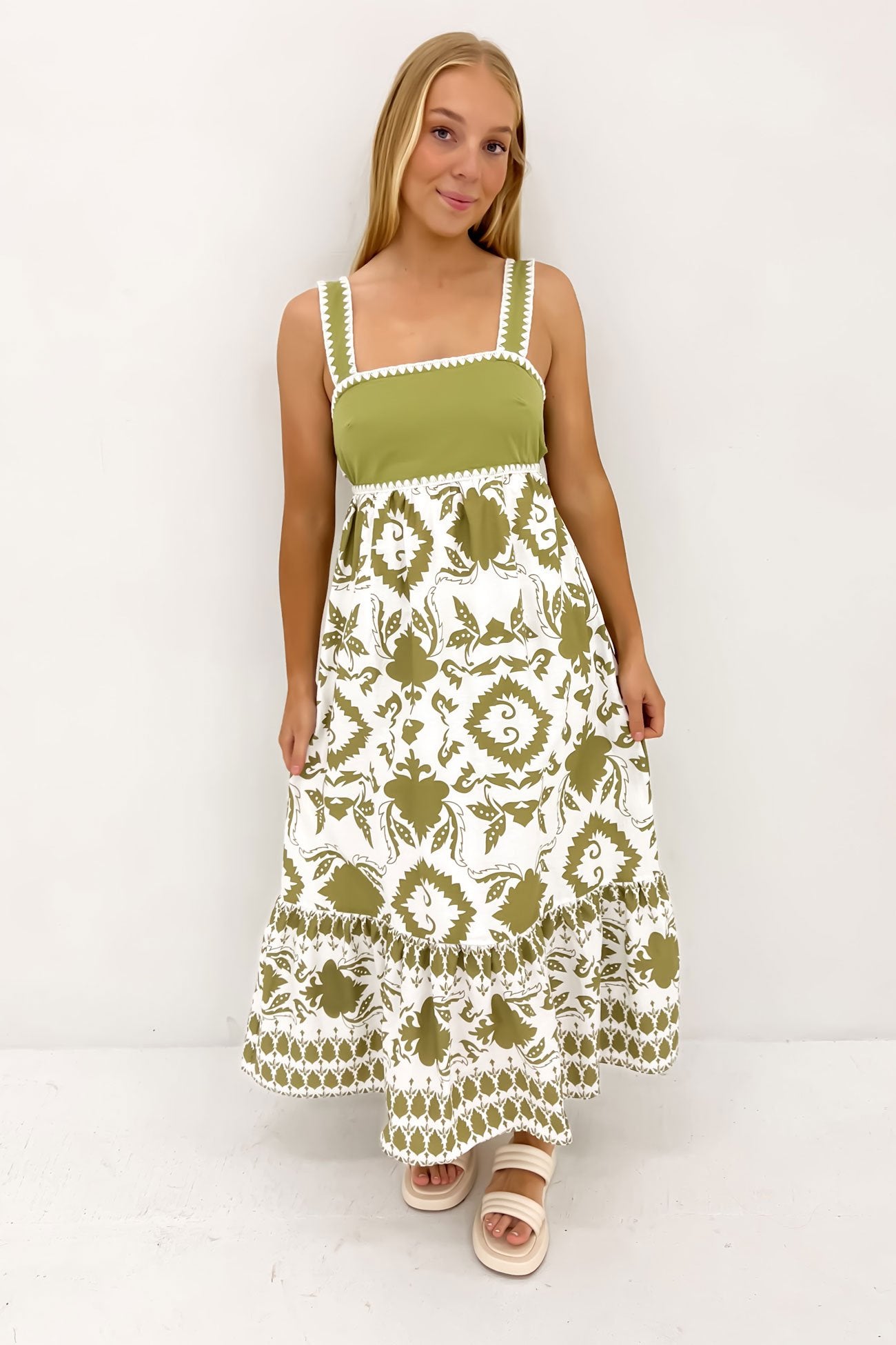 Oliver Midi Dress Green White