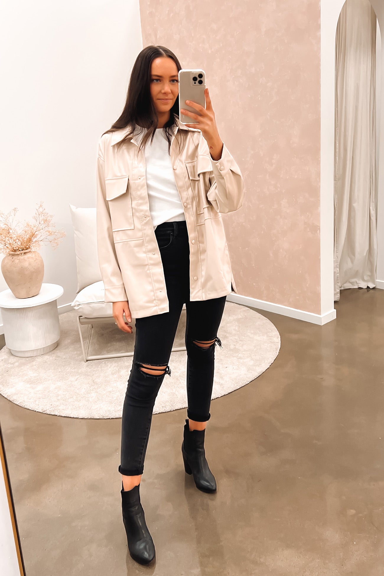 Olivia Vegan Leather Coat Beige