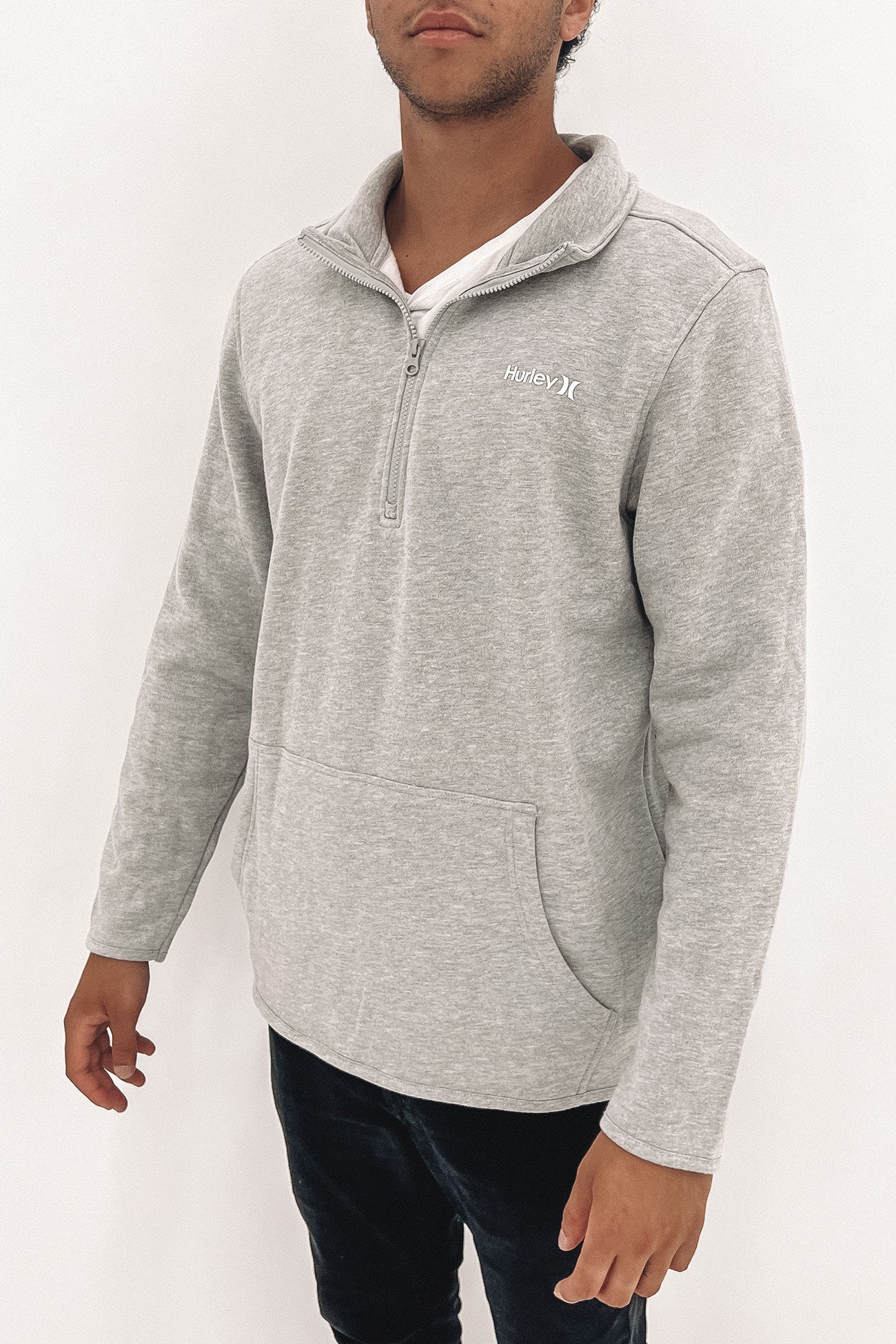 One And Only Track Quarter Zip Fleece Dark Grey Heather