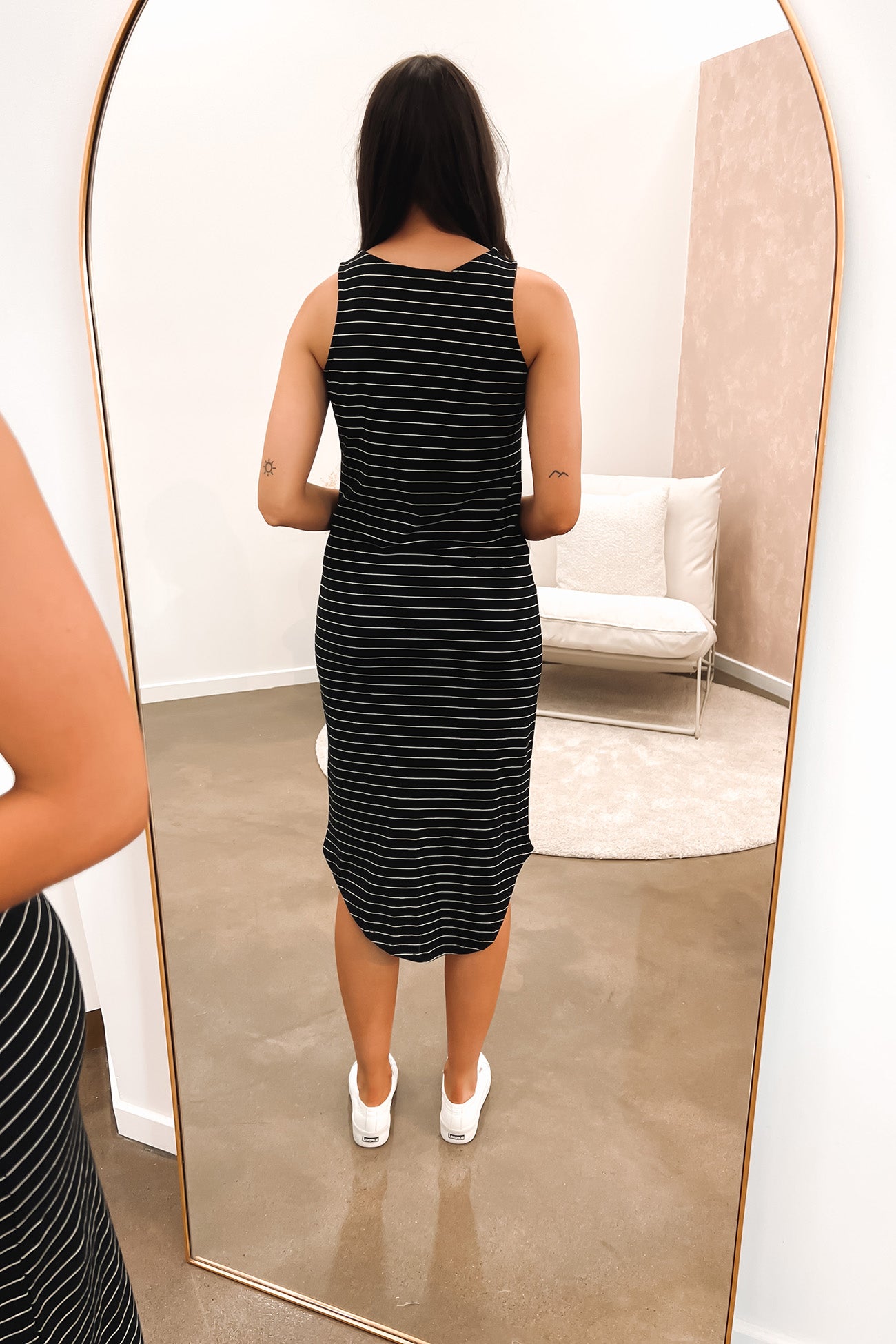 One In Eight Midi Dress Black White Stripe