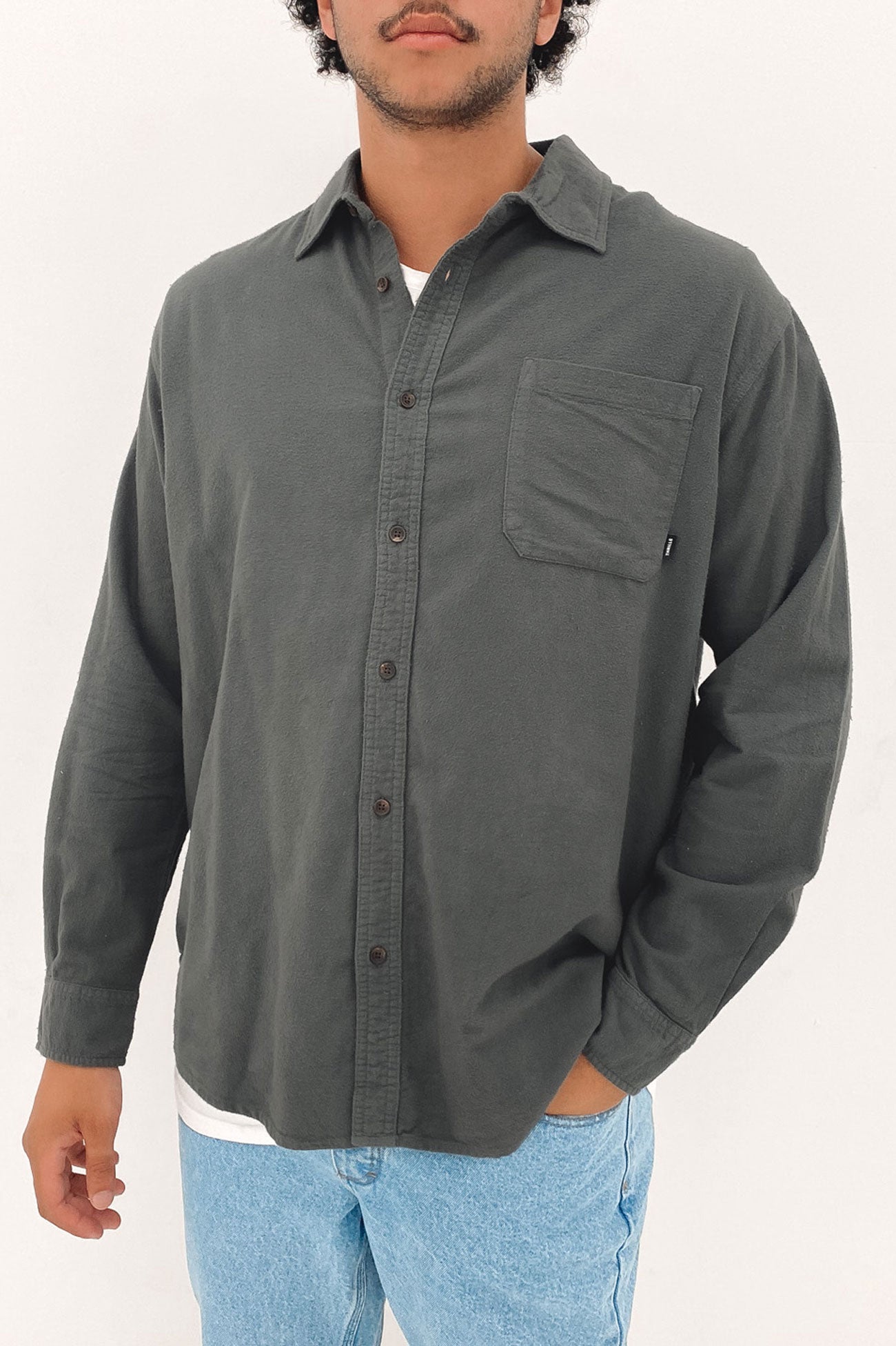 Ops Oversized Long Sleeve Flannel Shirt Chic Green