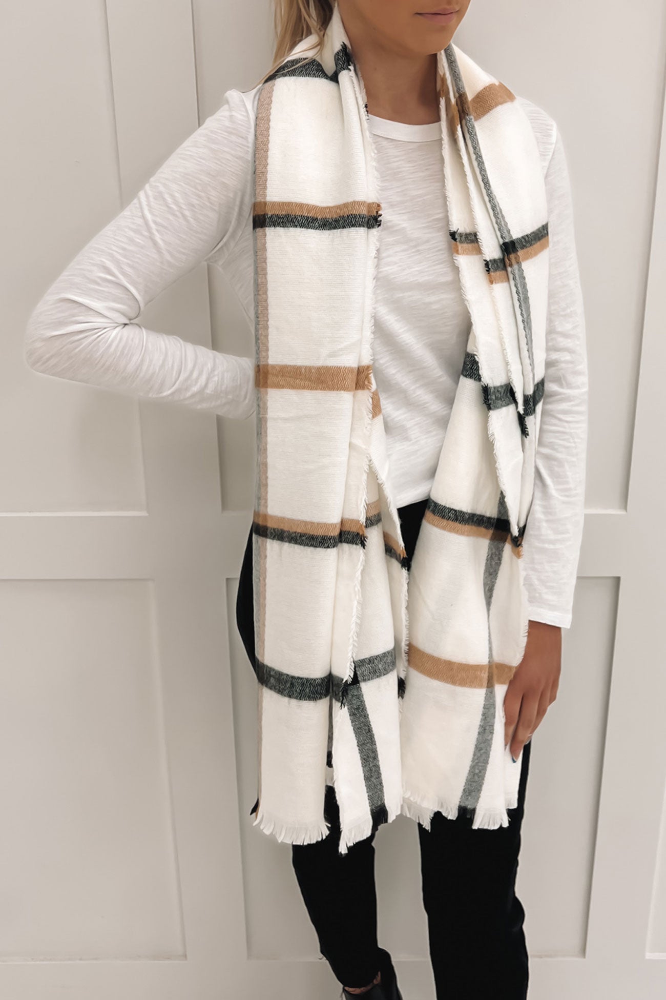 Oscar Plaid Scarf White