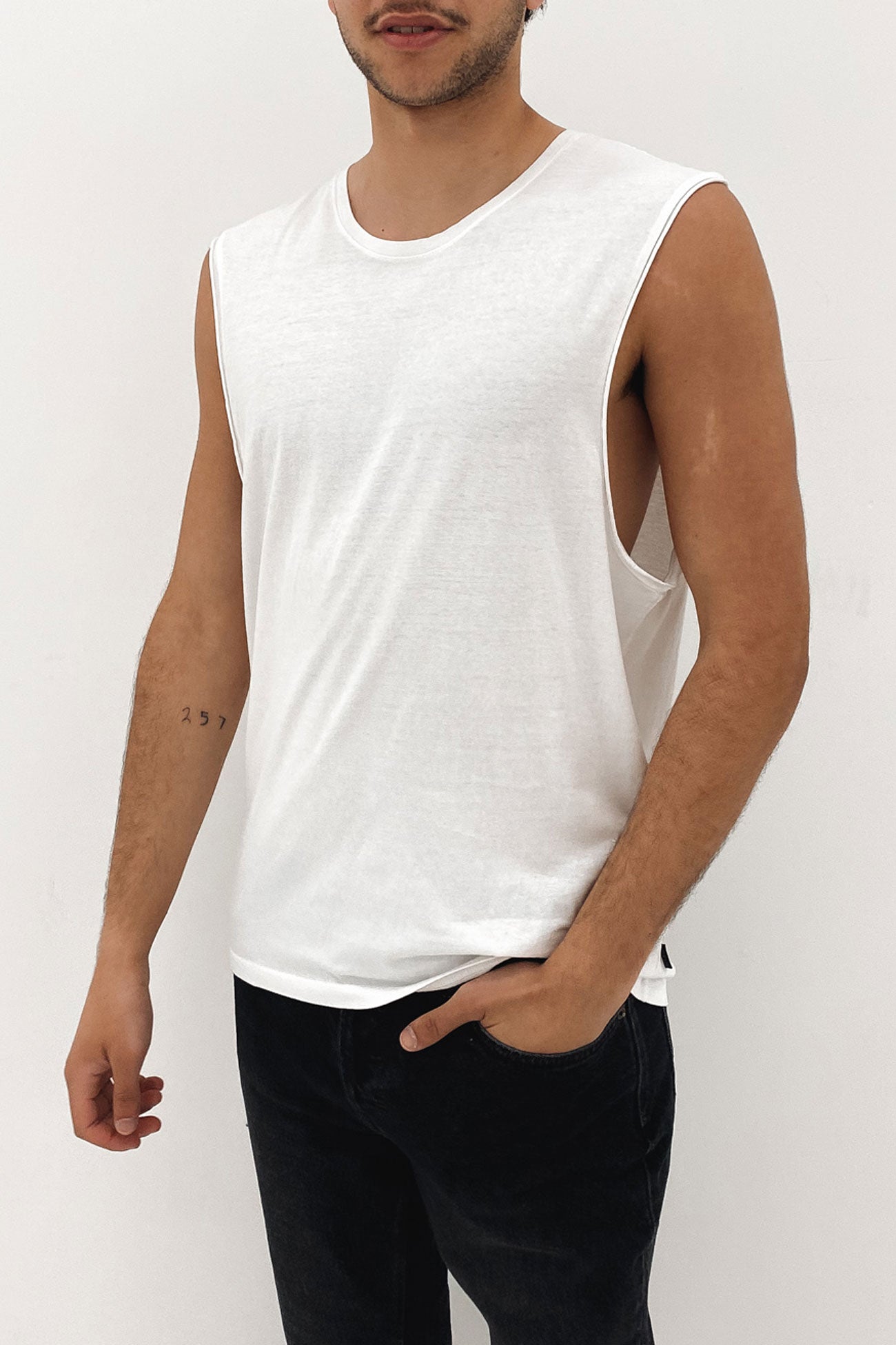 Over Crotch Acid Muscle Tee White