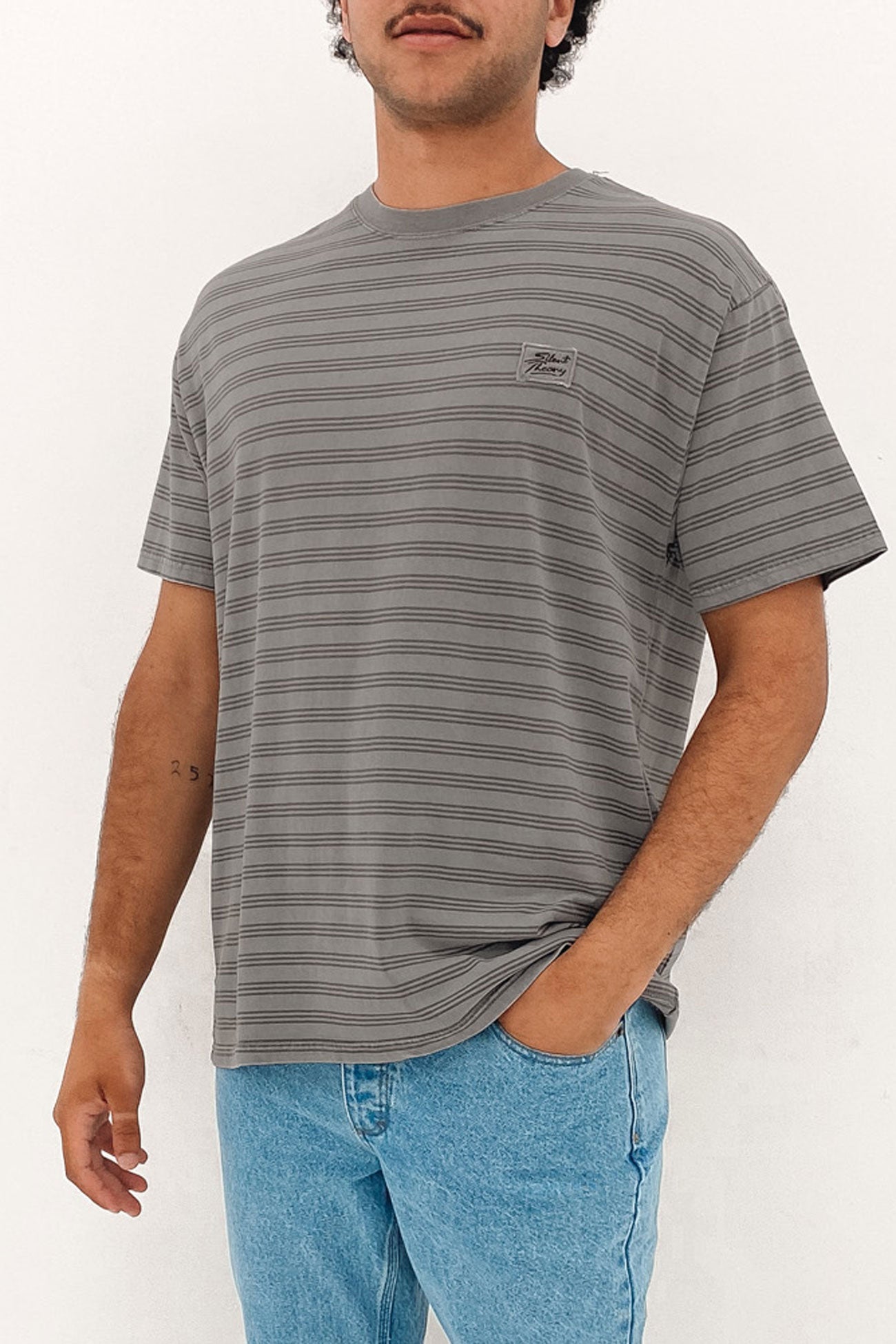 Overdyed Stripe Tee Charcoal