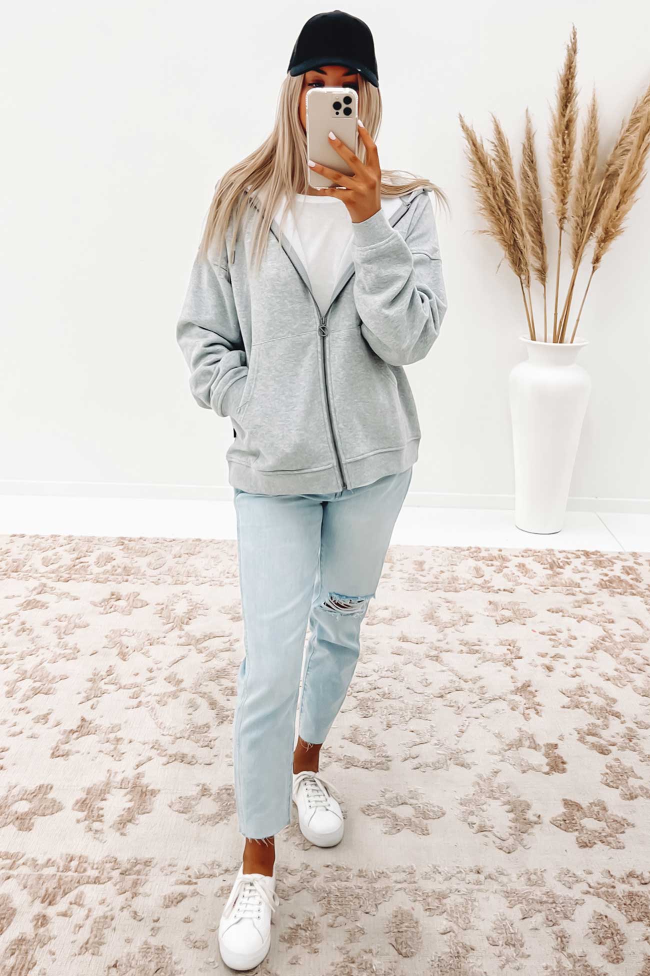 Oversized Zip Through Hoody Grey Marle