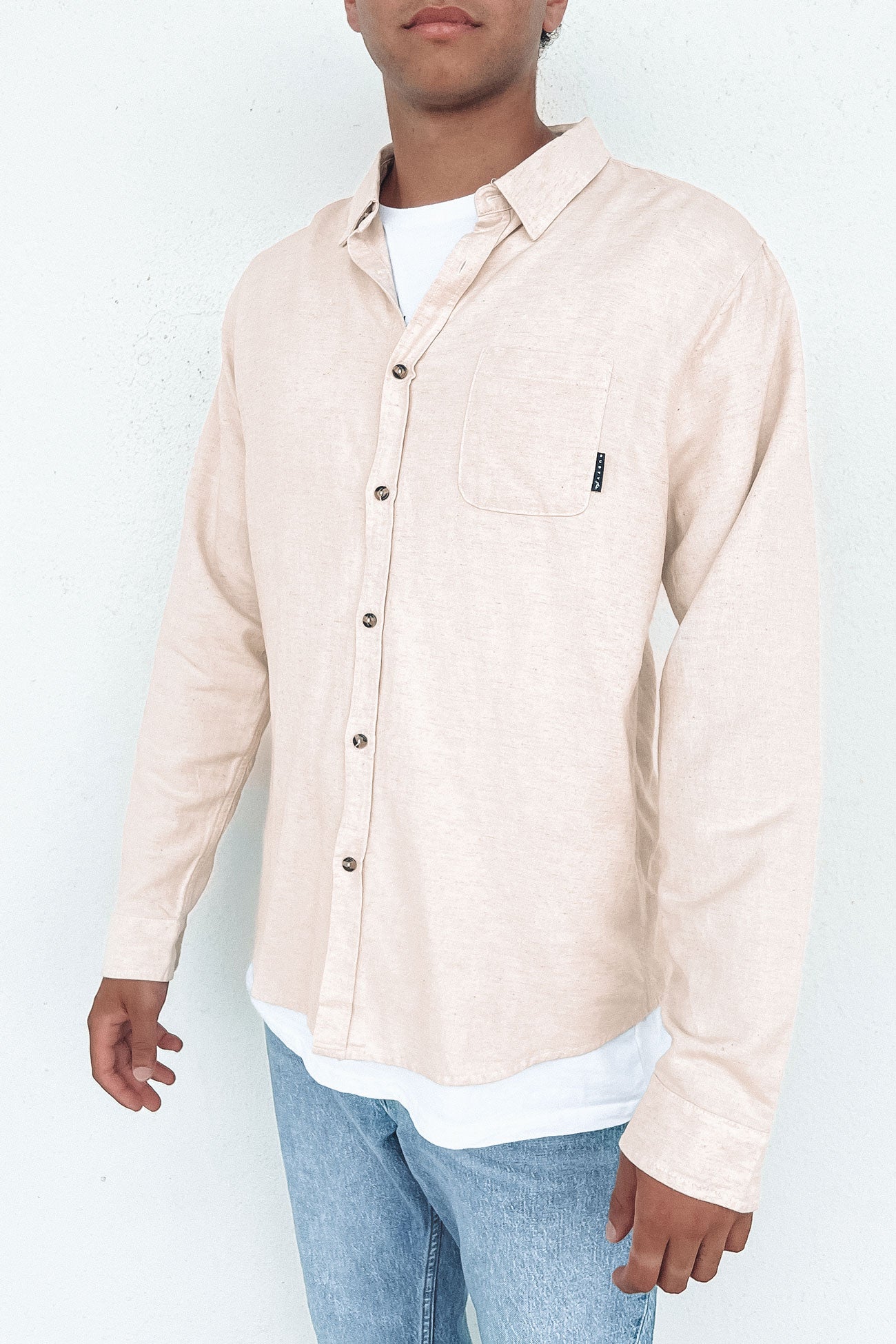 Overtone Long Sleeve Linen Shirt Ecru