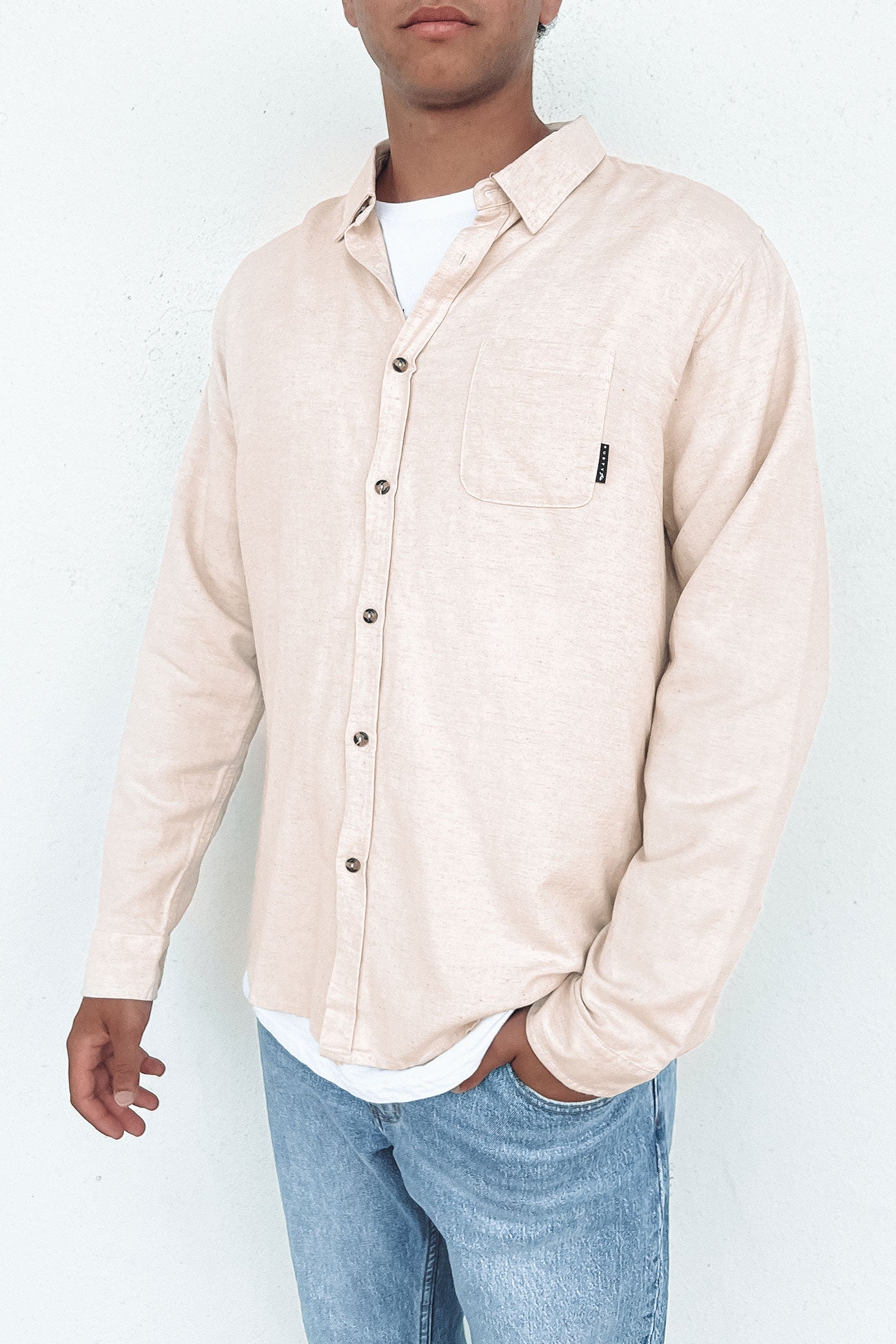 Overtone Long Sleeve Linen Shirt Ecru