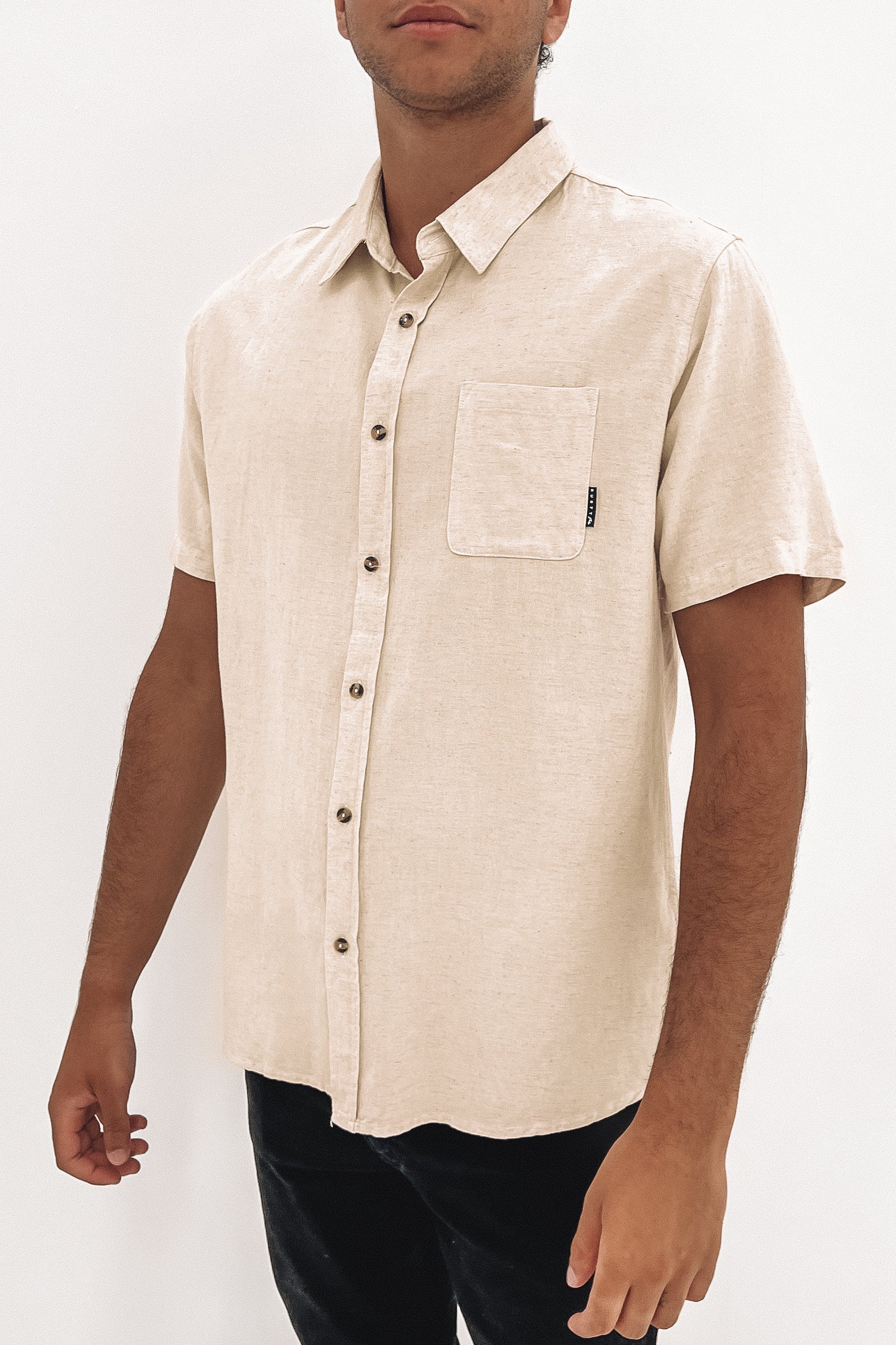 Overtone Short Sleeve Linen Shirt Ecru