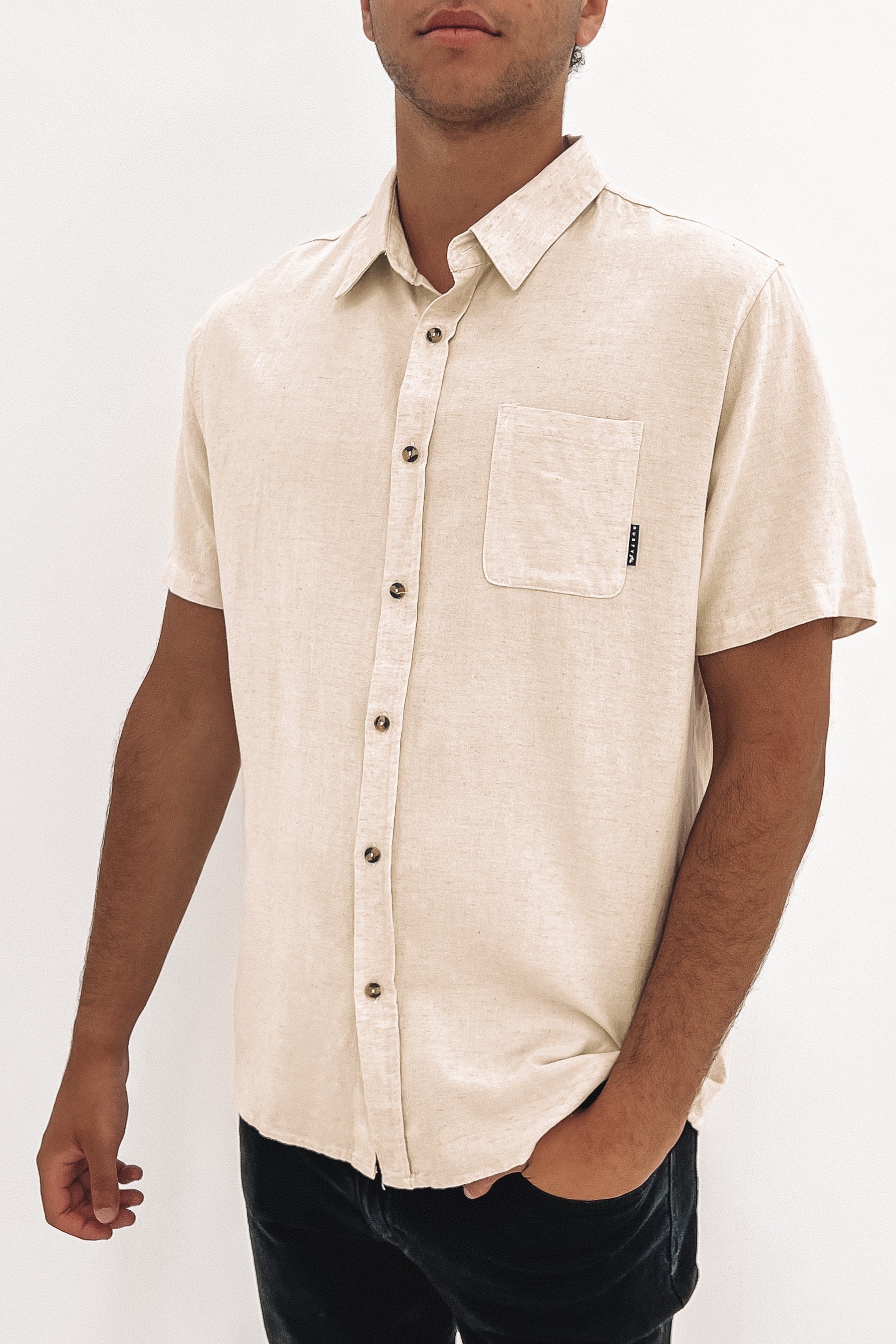 Overtone Short Sleeve Linen Shirt Ecru