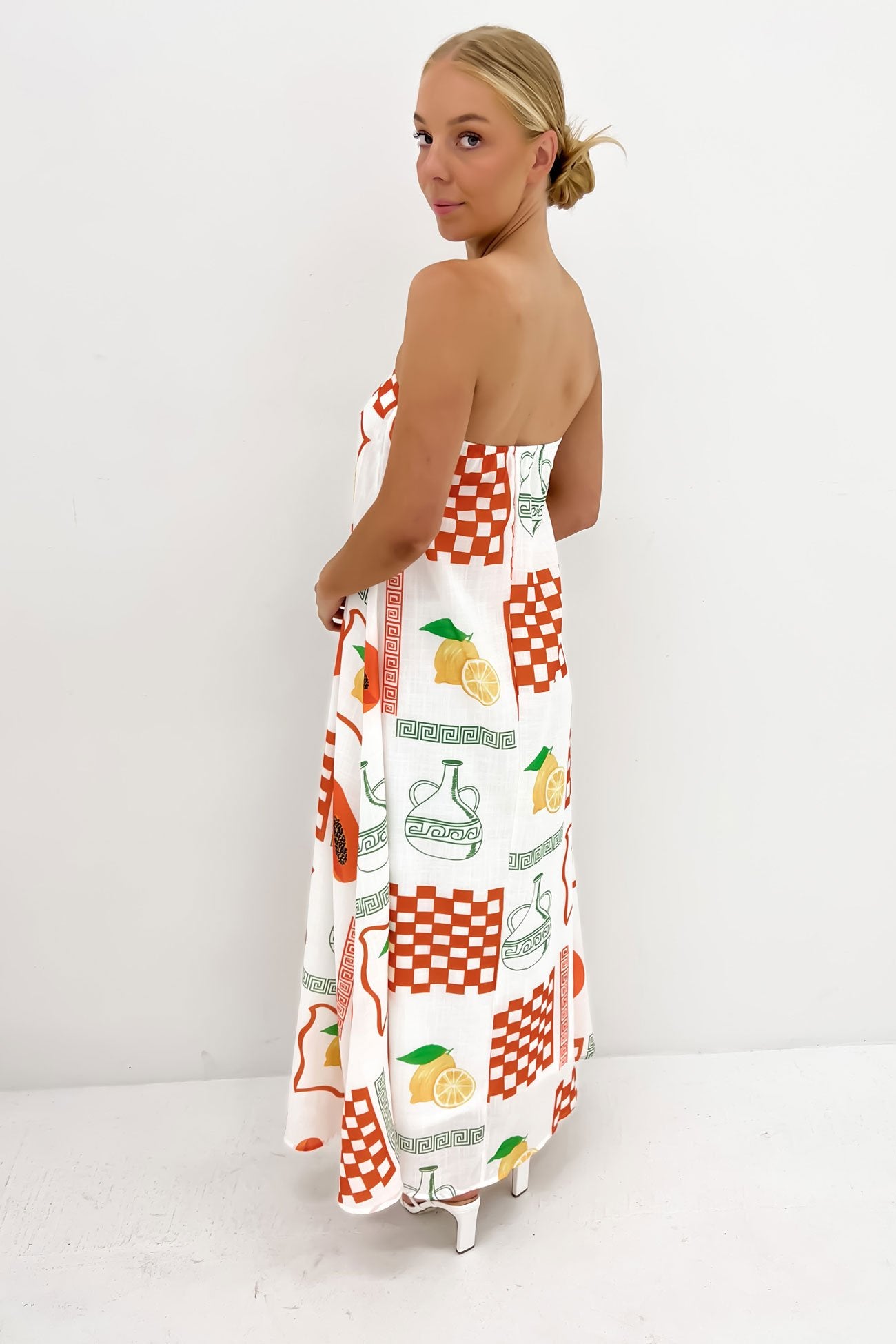 Papaya Maxi Dress White Orange