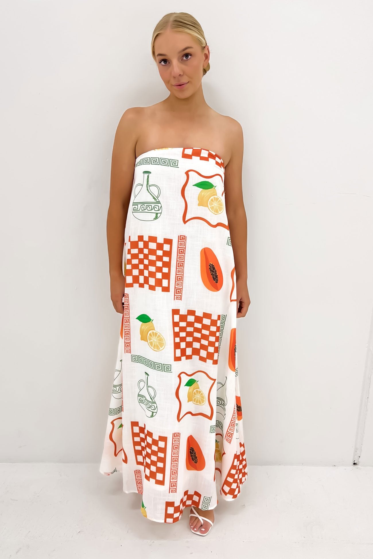 Papaya Maxi Dress White Orange