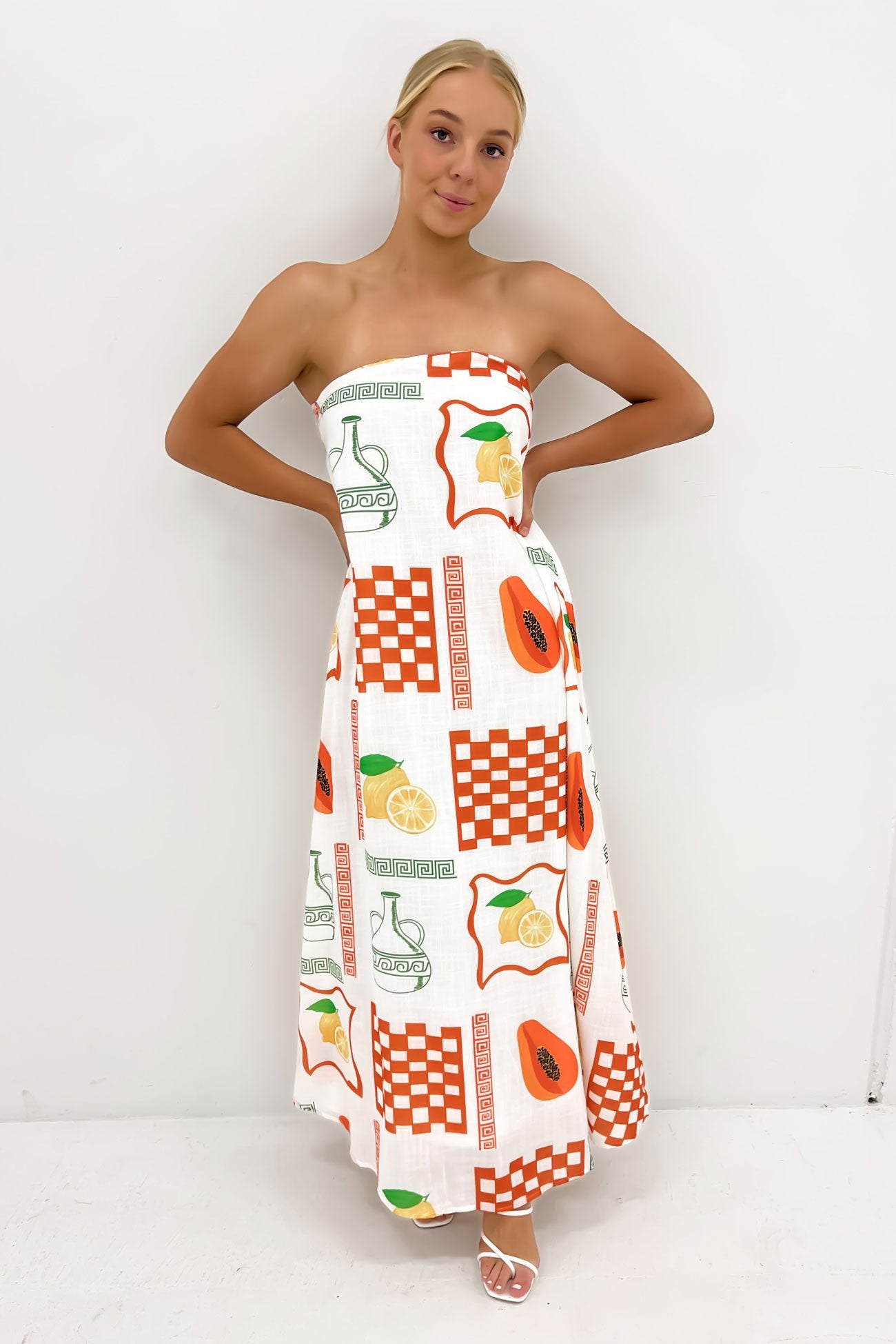 Papaya Maxi Dress White Orange