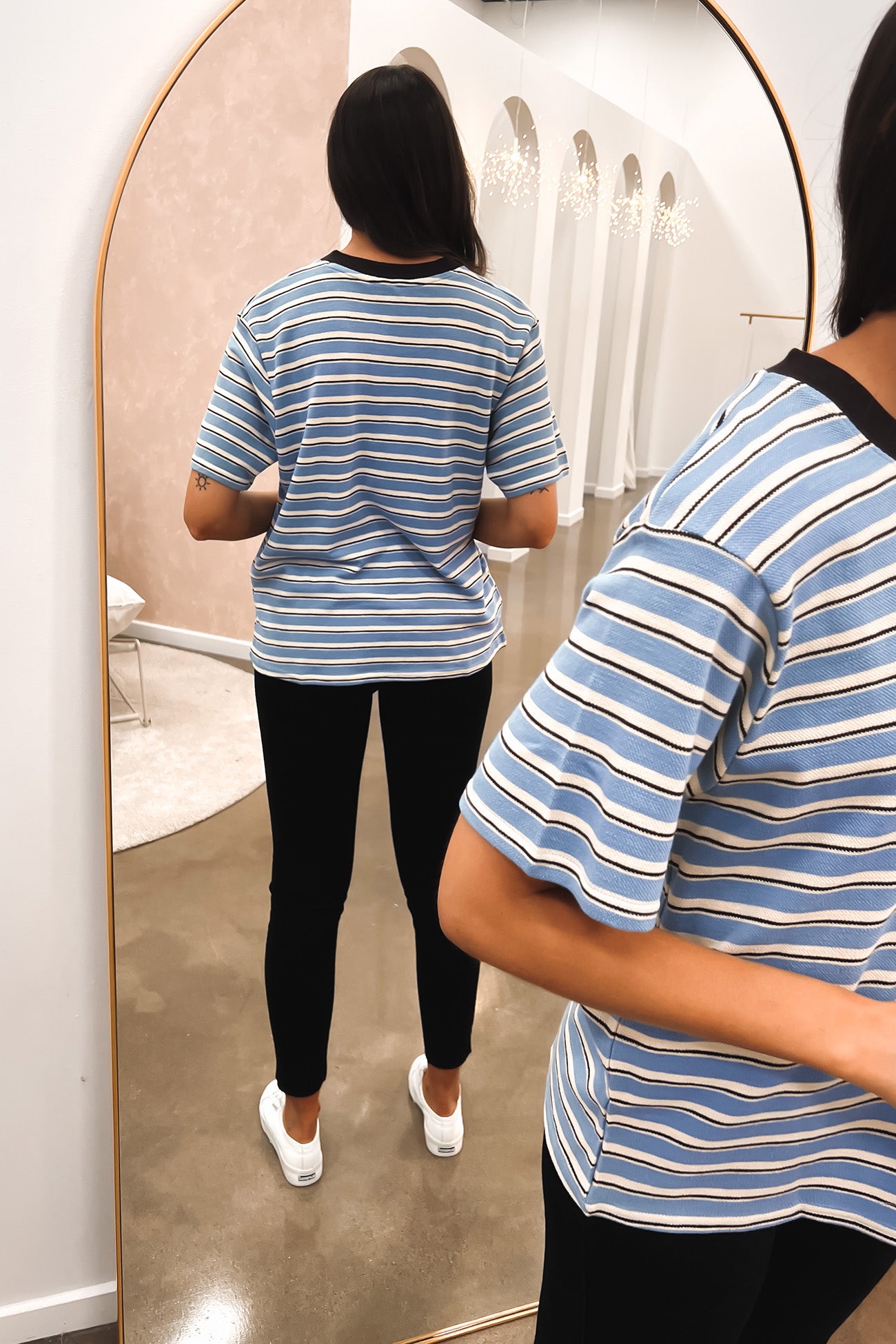 Patches Stripe Short Sleeve Tee Dusty Blue