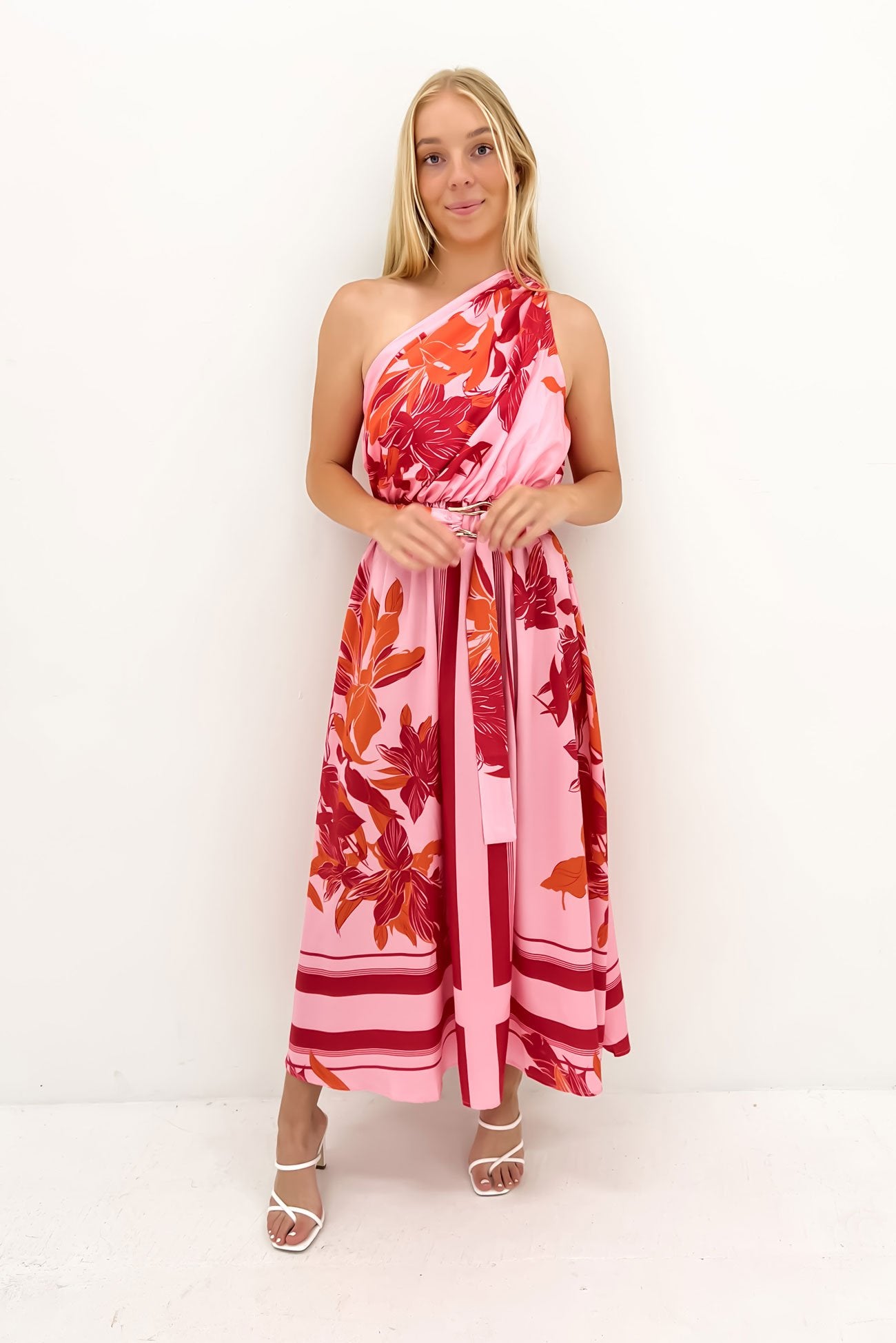 Phoenix Midi Dress Pink Orange