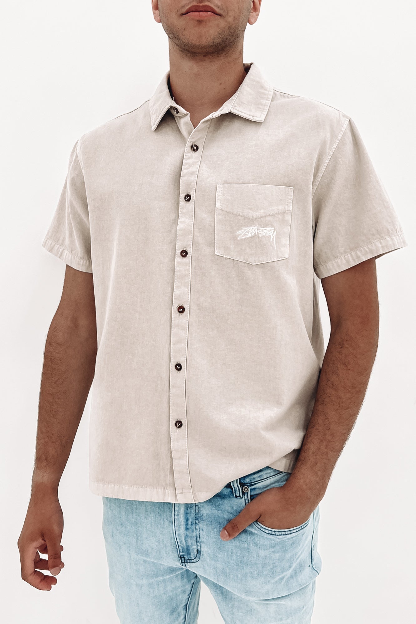 Pigment Pocket Short Sleeve Shirt White Sand