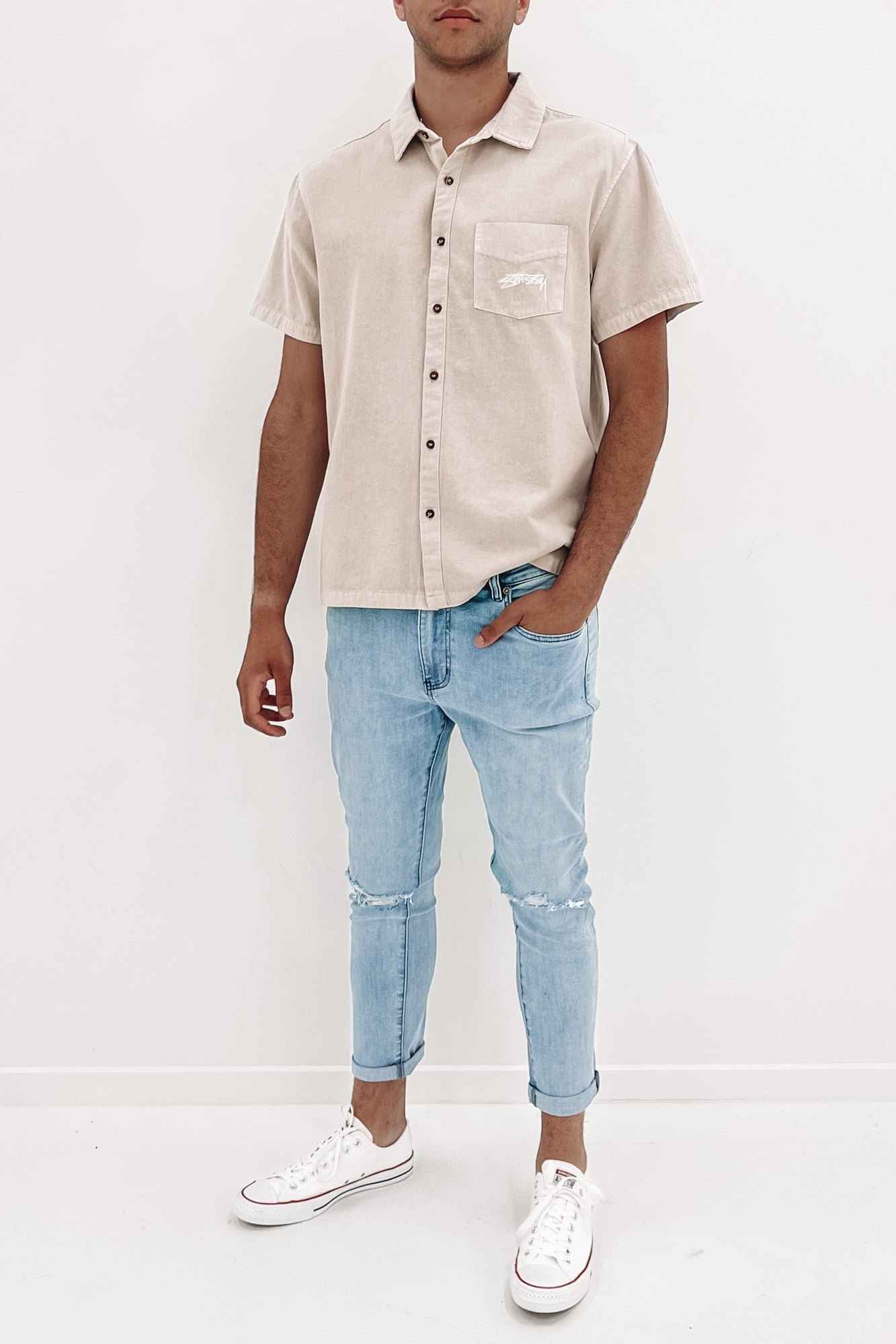 Pigment Pocket Short Sleeve Shirt White Sand