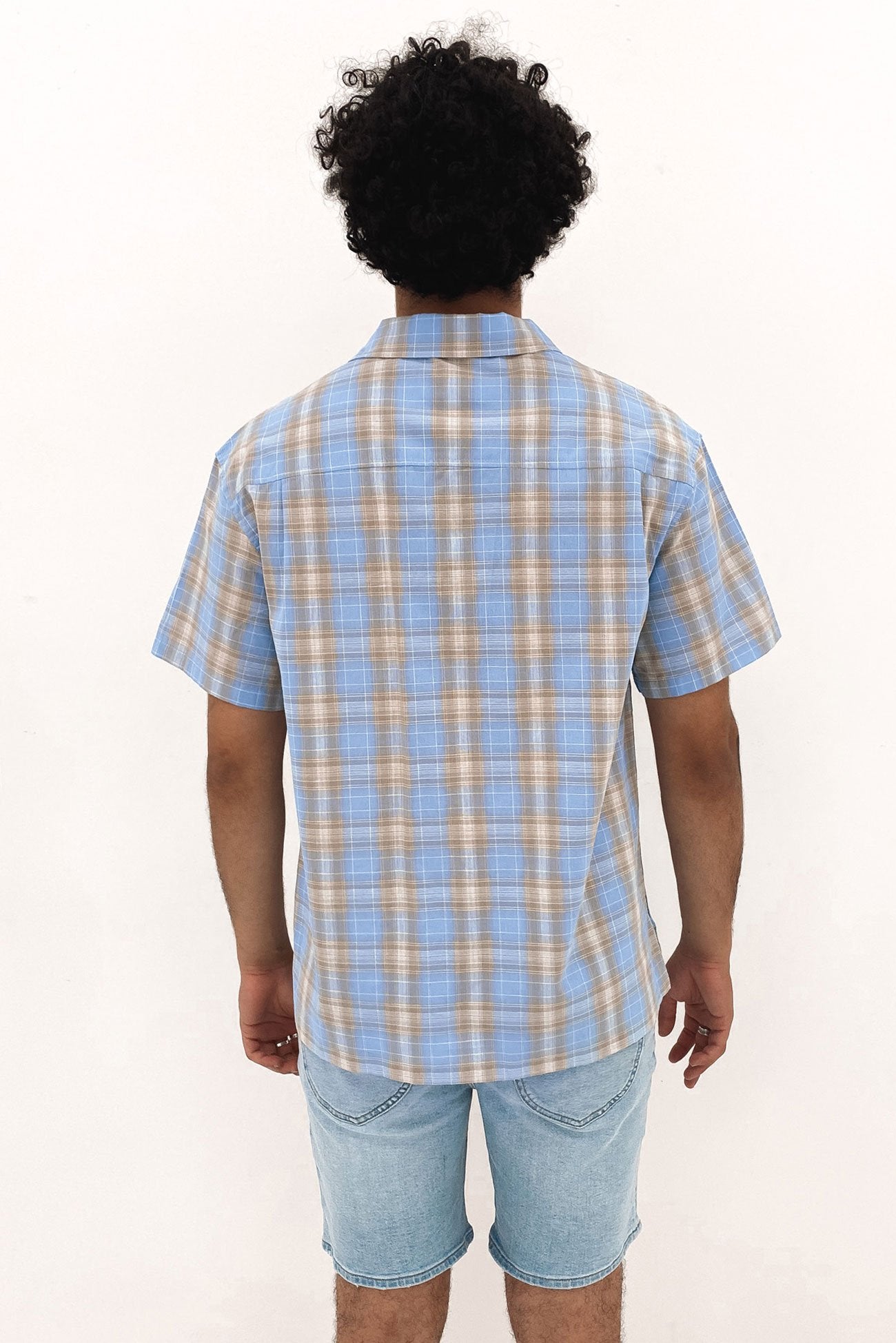 Prion Check Pocket Short Sleeve Shirt Sky Blue