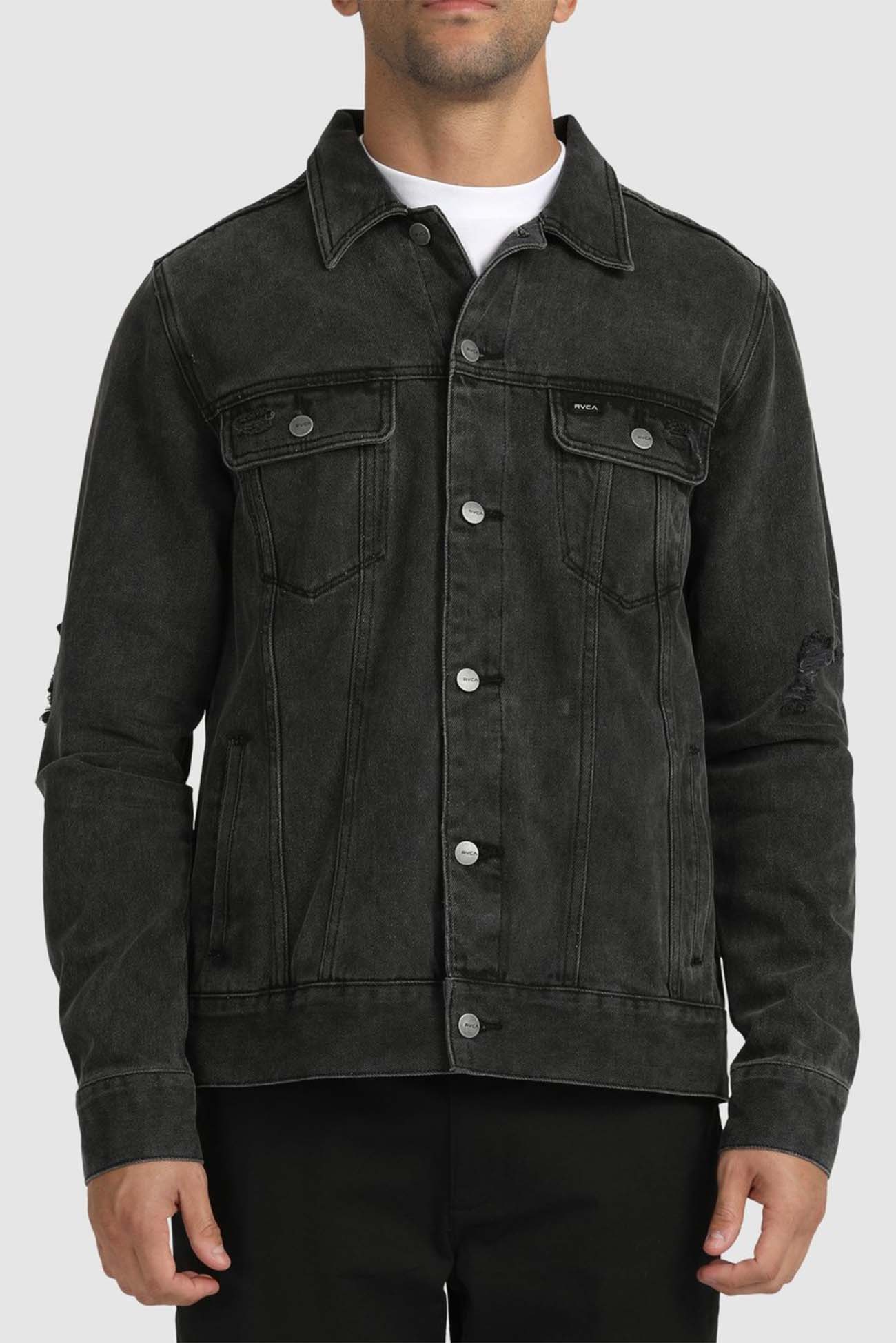 RVCA Distressed Denim Jacket Vintage Black